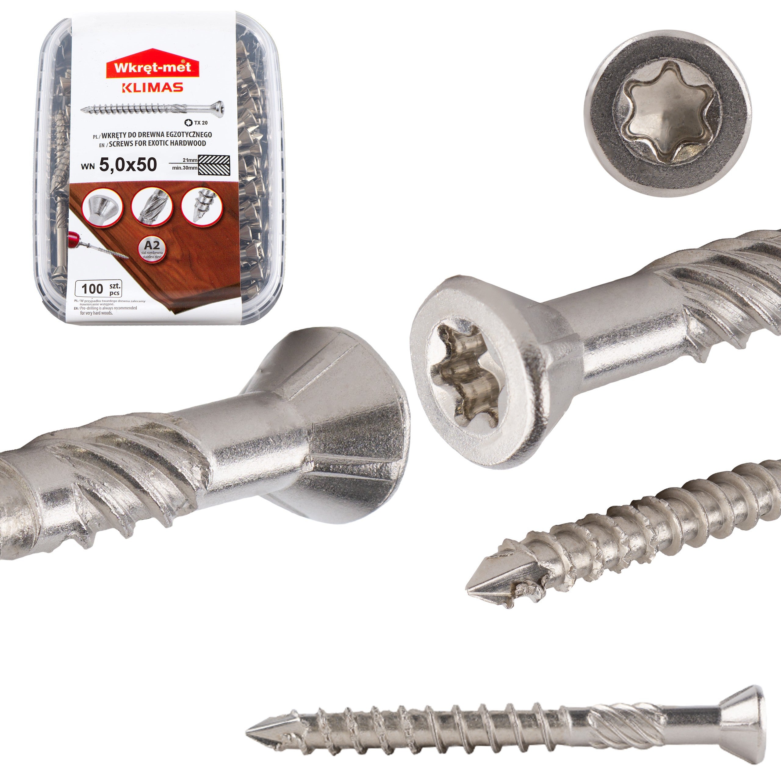 Wkręty do podłóg i tarasów Klimas INOX 5x50 mm ze stali nierdzewnej 100szt