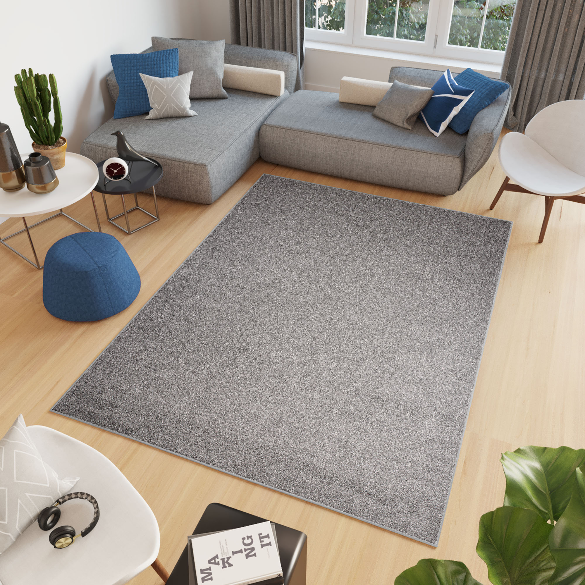 Tapiso noyan alfombra de salón habitación oficina diseño moderno gris plata fina suave resistente 80 x 150 cm