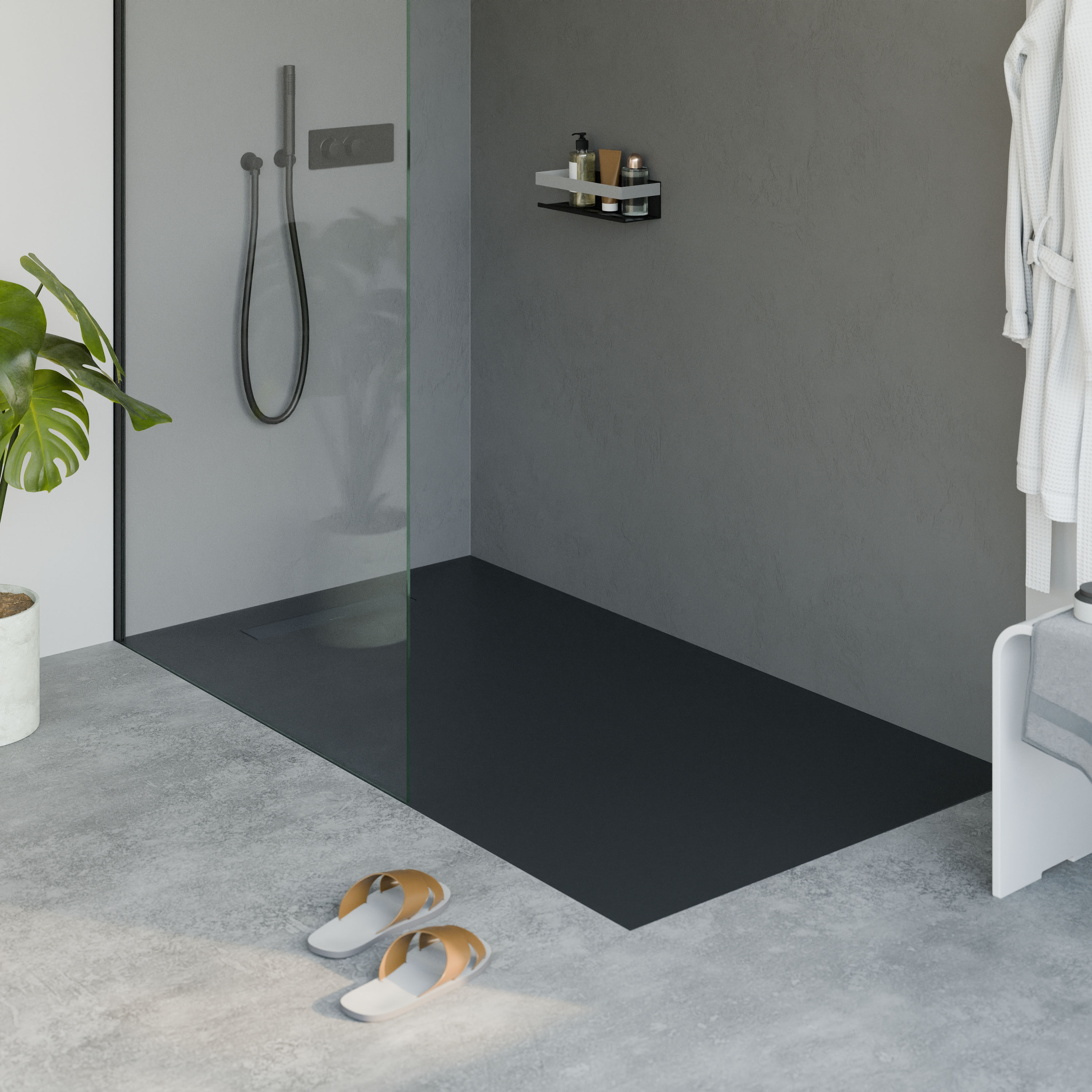 Bernstein Brodzik płaski odlew mineralny LAVOA 160x90 antracytowy mat