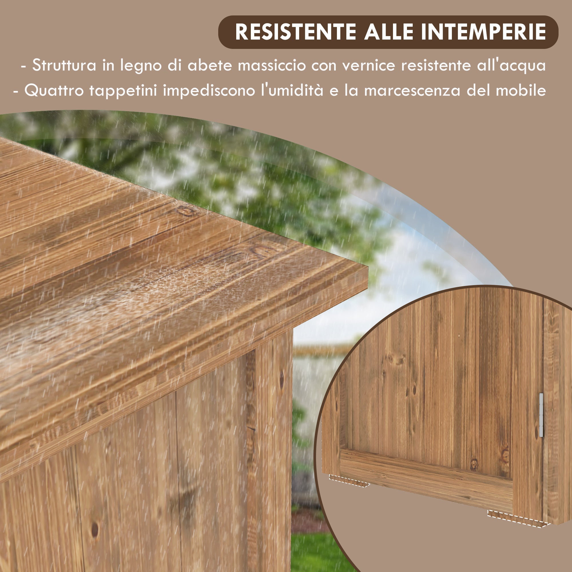 Outsunny Casetta da Giardino in Legno a 2 Ante con Maniglie in Stile Country, 77x55x72 cm, Marrone - 6