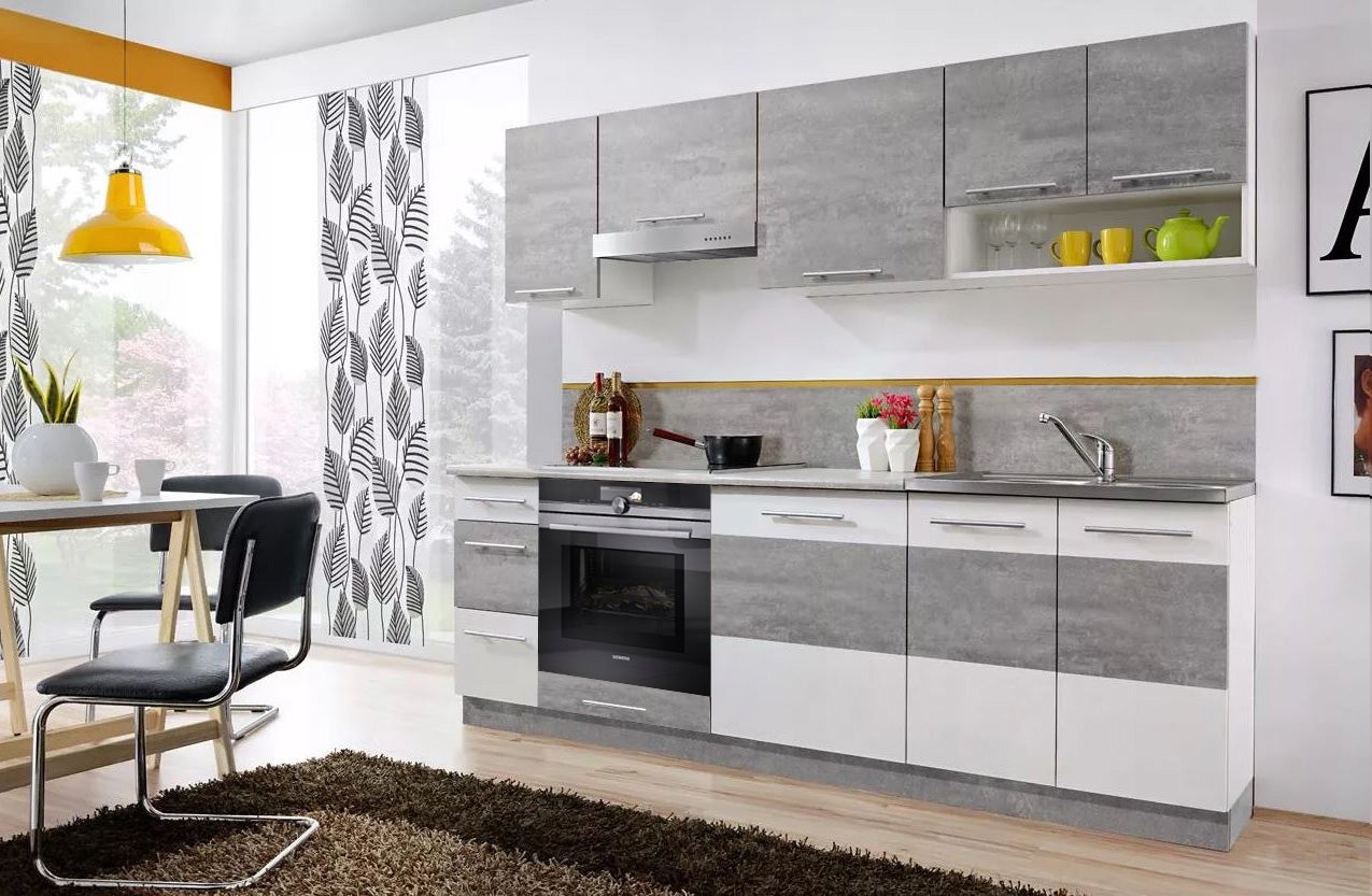 Cuisine LAX 8 éléments - BETON et blanc mat 240 cm - 2