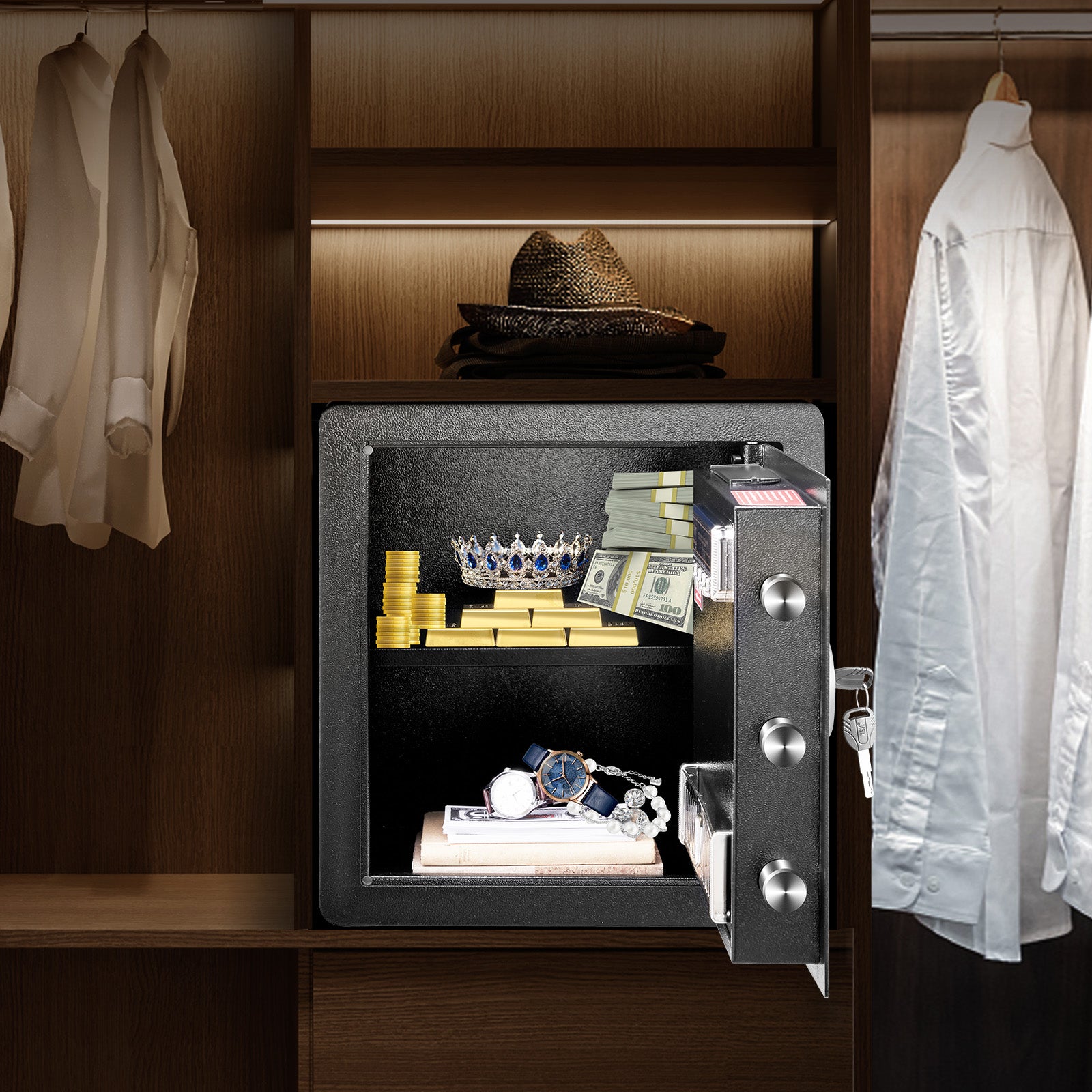 Coffre-Fort Numérique VEVOR 51 L 400 x 330 x 430 mm Coffre-Fort de Sécurité 2 Types de Déverrouillage Mot Passe Clés Structure Acier Anti-Effraction - 8