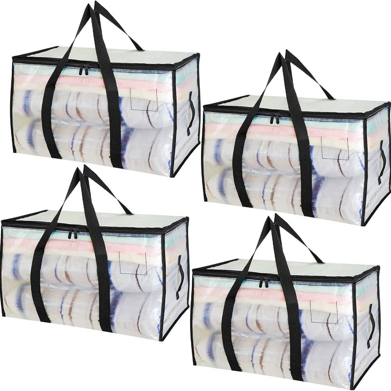 Zestaw 4 dużych toreb do przechowywania ubrań o pojemności 90 l, wodoodporne, składane torby przeprowadzkowe z zamykanymi na suwak pokrywkami, altern