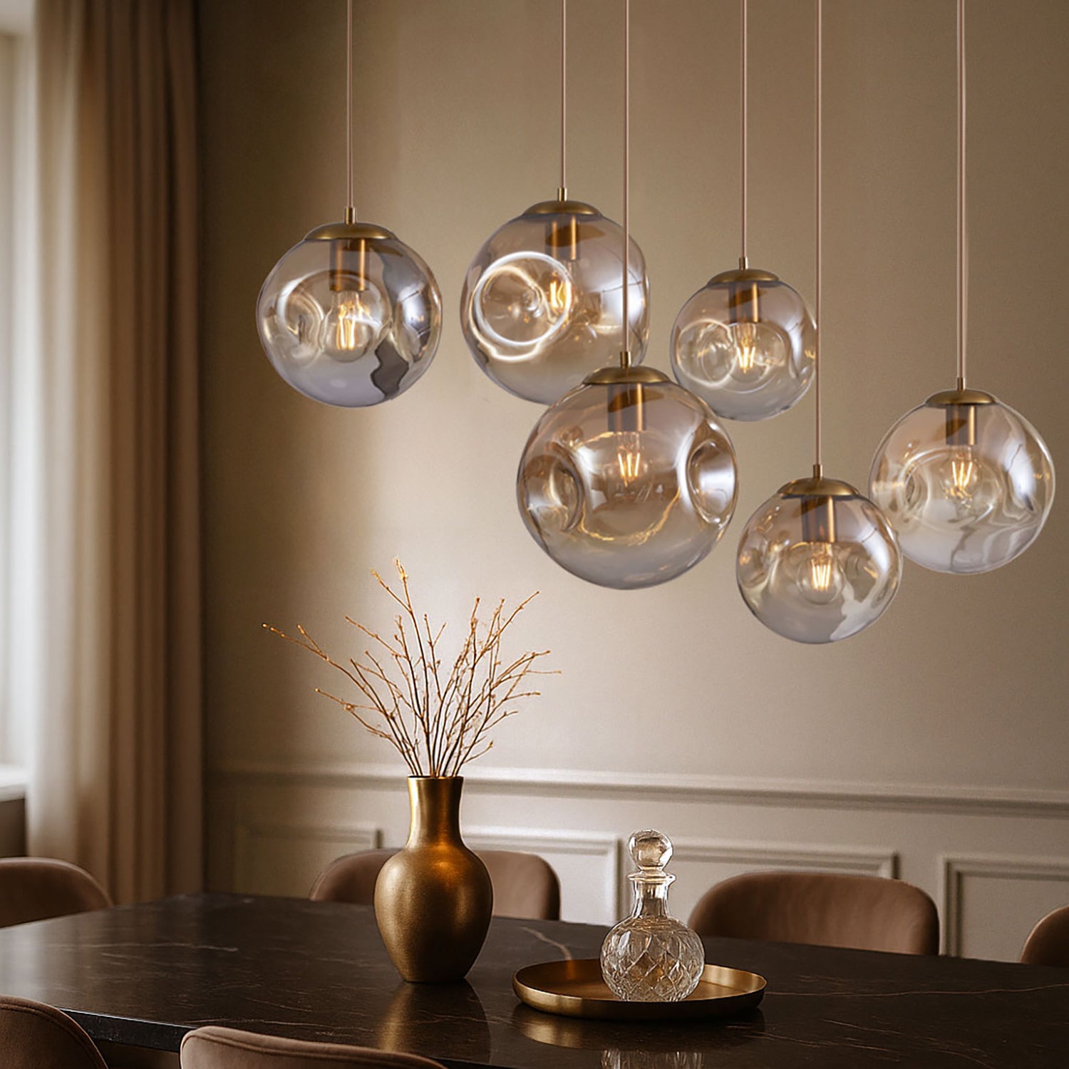 Qazqa art deco lampe suspendue pour table à manger - Douglass - doré/laiton, max. 15w, e27, à 6 lumières, 125cm, idéal pour la - 2