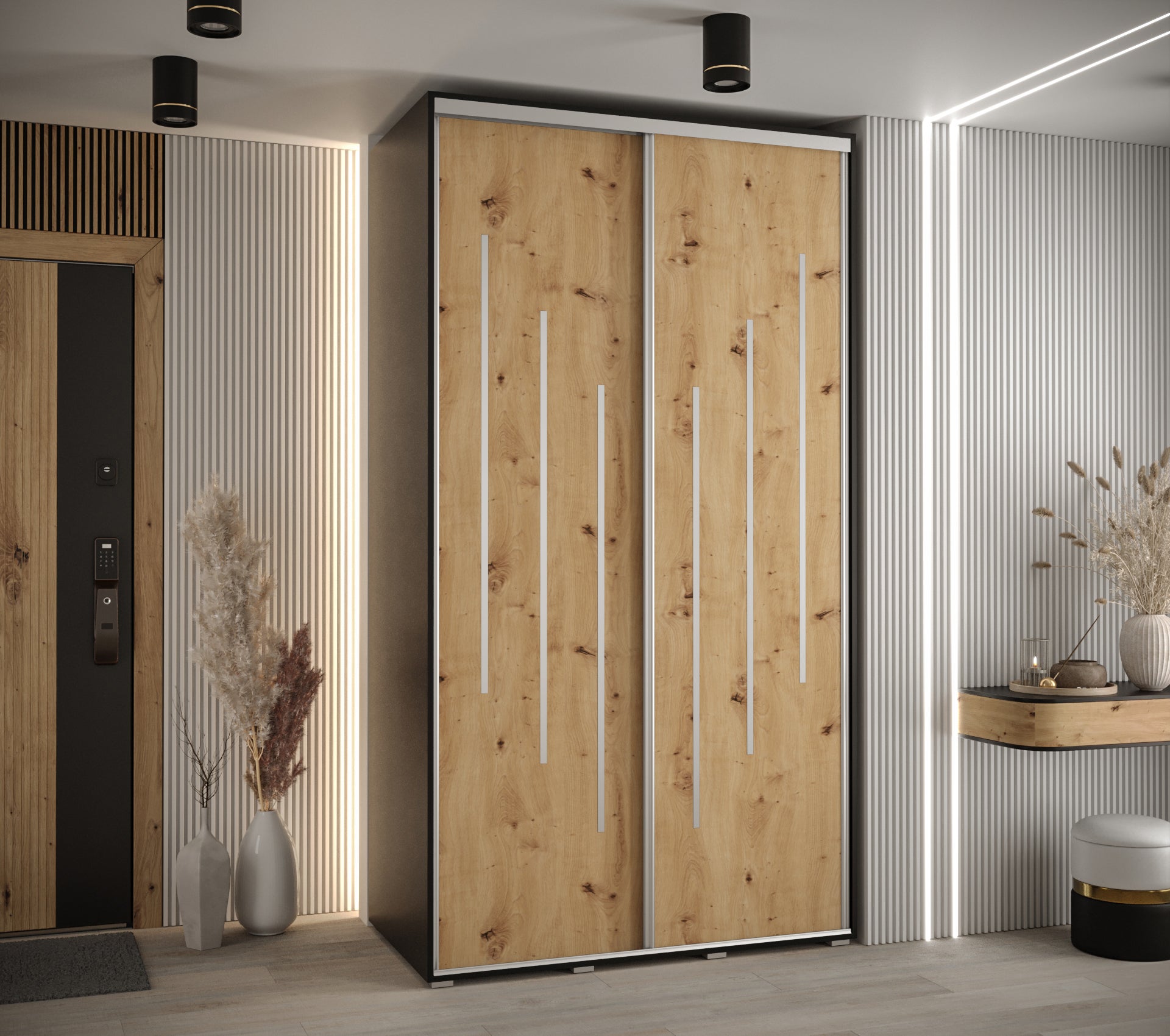 Szafa przesuwna wysoka Davos 8 140 x 60 x 235,2 cm czarny + artisan + u. srebrny - Abiks Meble - 2