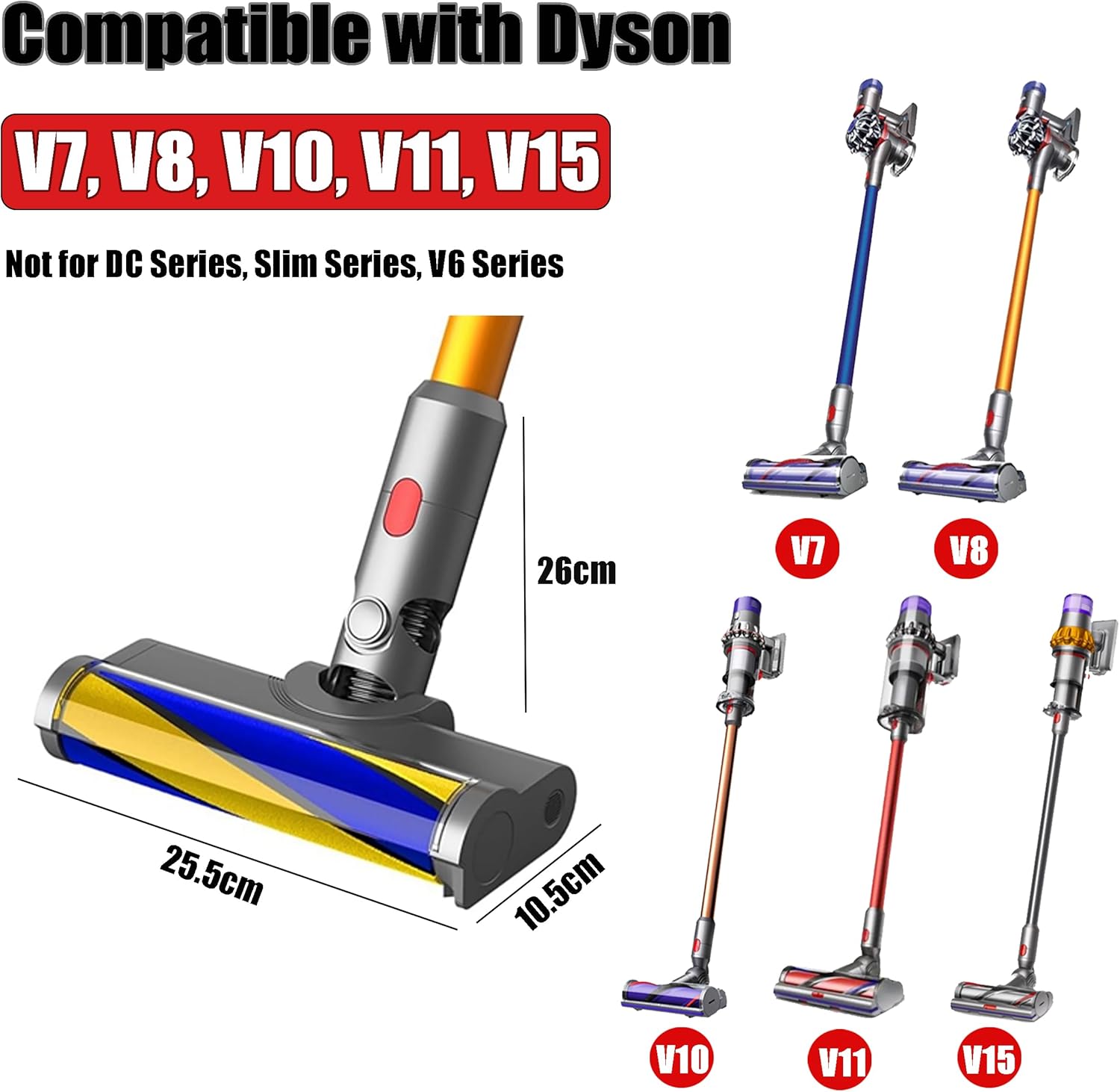 Elektryczna szczotka z zielonym światłem, kompatybilna z odkurzaczami Dyson V10, V8, V11, V15, V7. Miękka rolka, odpowiednia do twardych podłóg, parki - 2