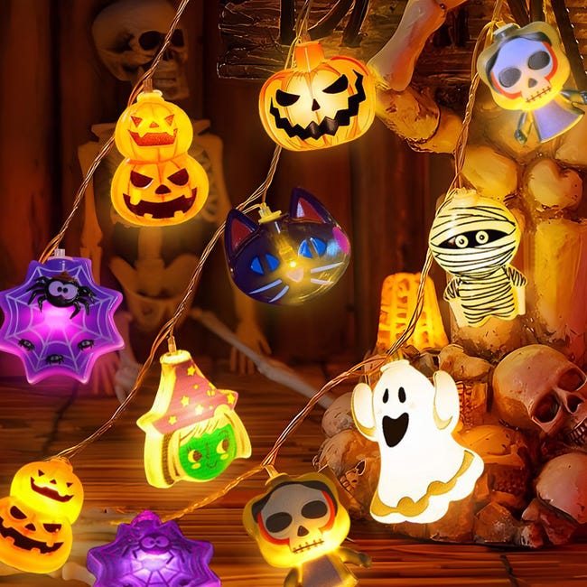 Guirlande Halloween 6m 20 LED Citrouilles Orange – 2 Modes, Piles, Étanche IP45, Décoration Extérieur Intérieur