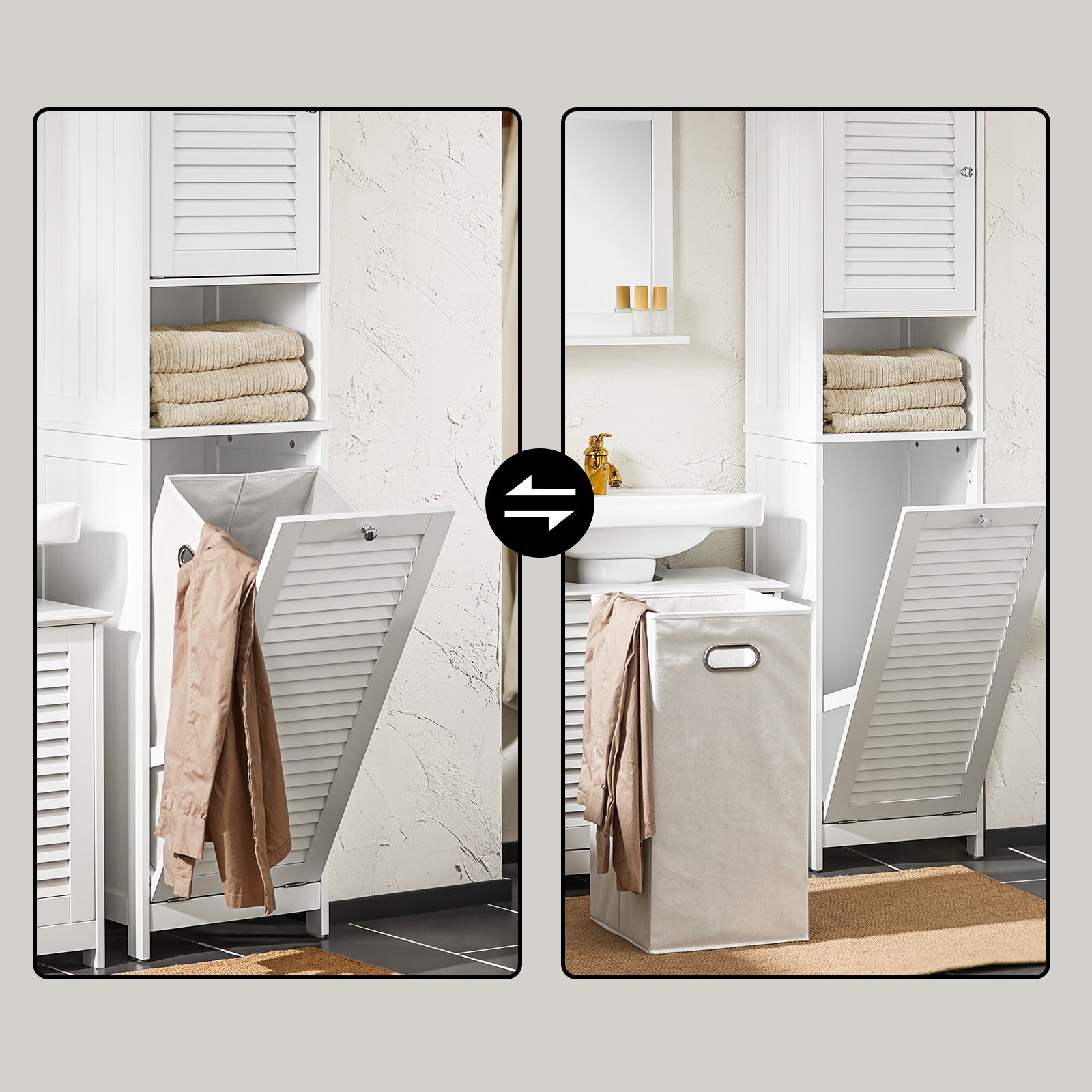 SoBuy Mueble Columna de Baño con 1 Cesto para Ropa Sucia Armario Alto para Baño con 1 Puerta y 3 Estantes 40 x 38 x 170 cm Blanco BZR124-W - 7