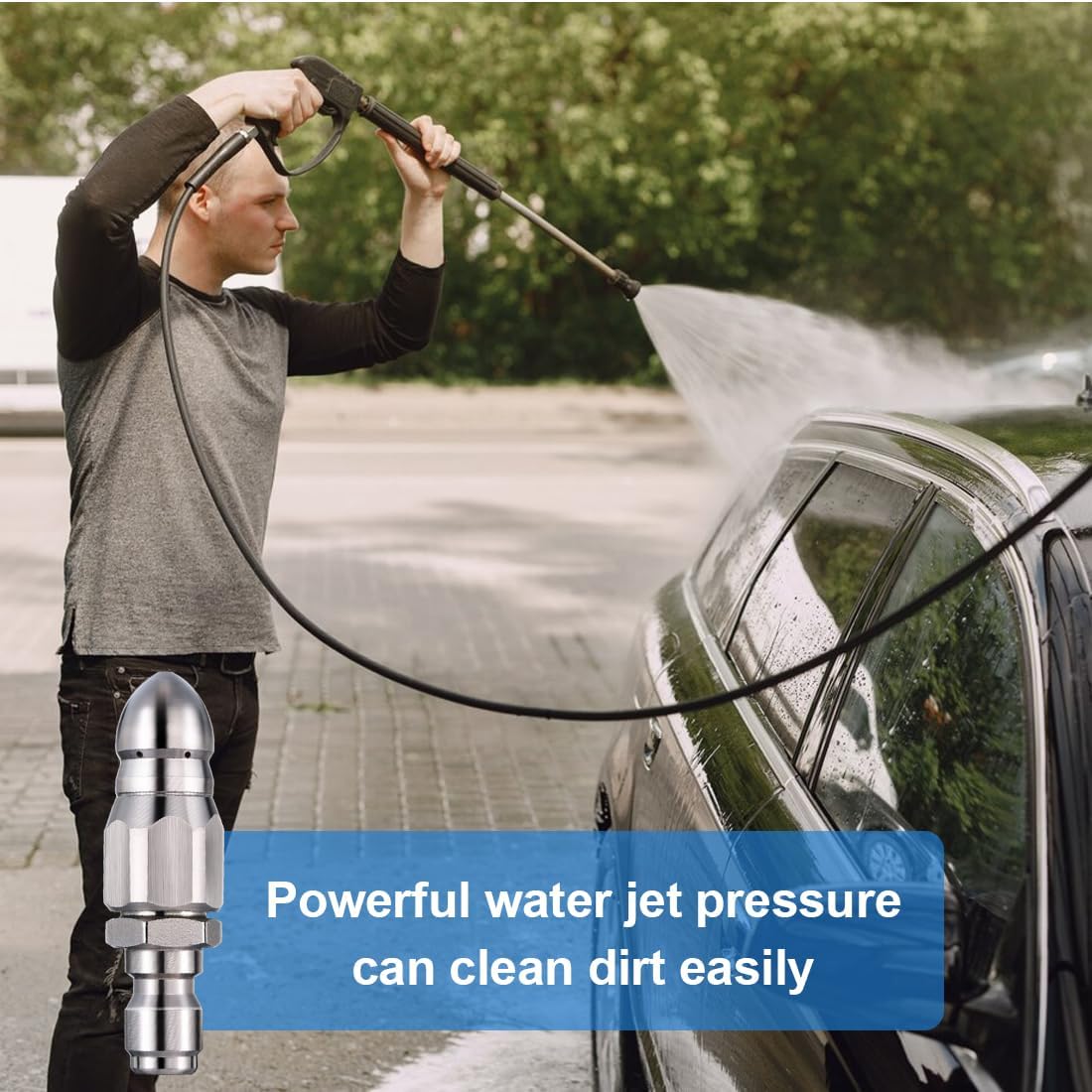 Buse de nettoyage haute pression en acier inoxydable pour déboucher les canalisations(pour tuyau de 1/4