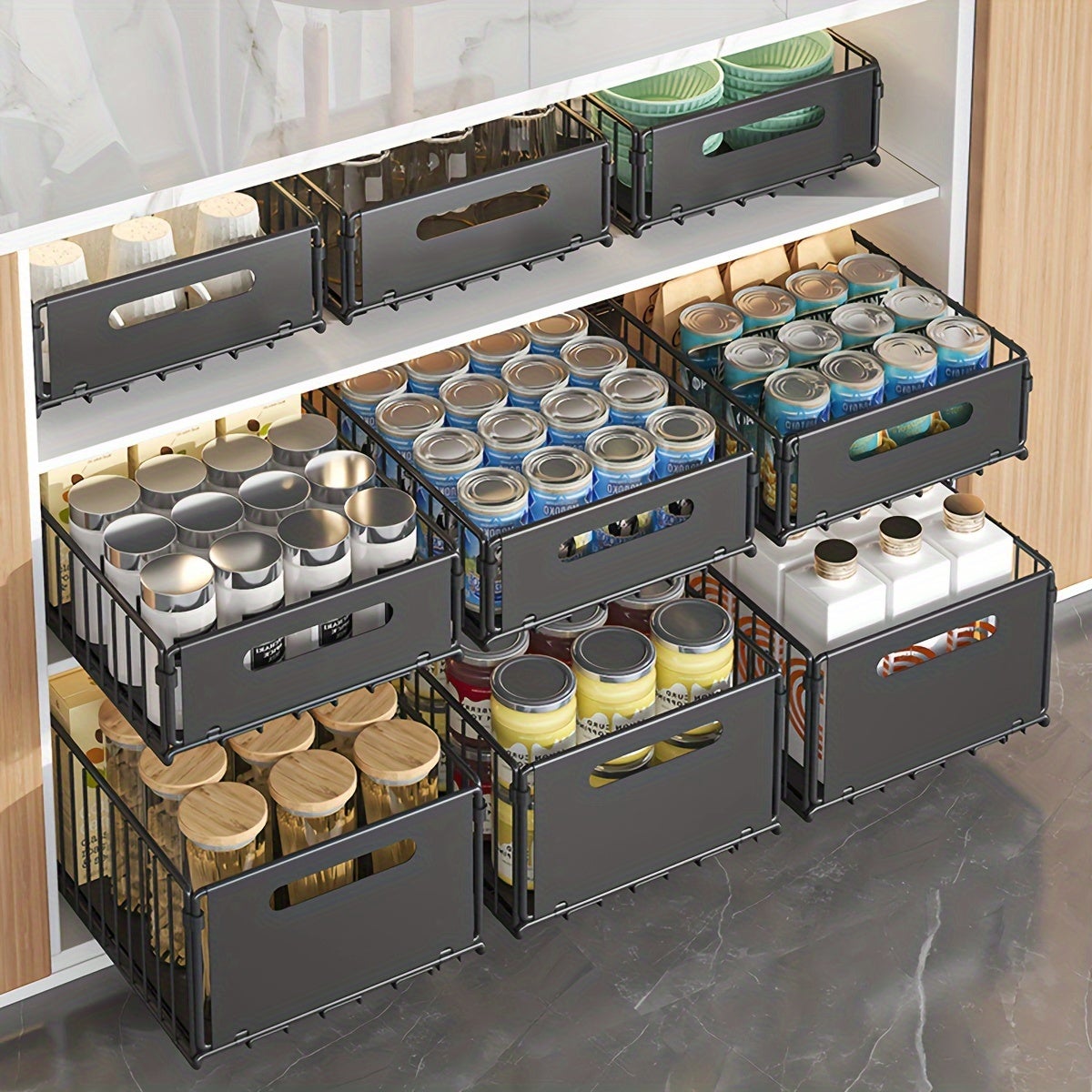 2Pcs Panier de rangement coulissant pour armoire, étagère à tiroir, Placard de Cuisine Organiseur - 37.5x24.5x19cm - 5