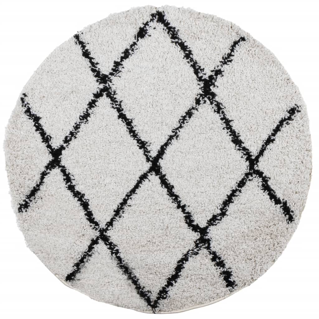 Alfombra de salón | alfombra de pelo largo moderna crema y negro ø 200 cm cfw66220