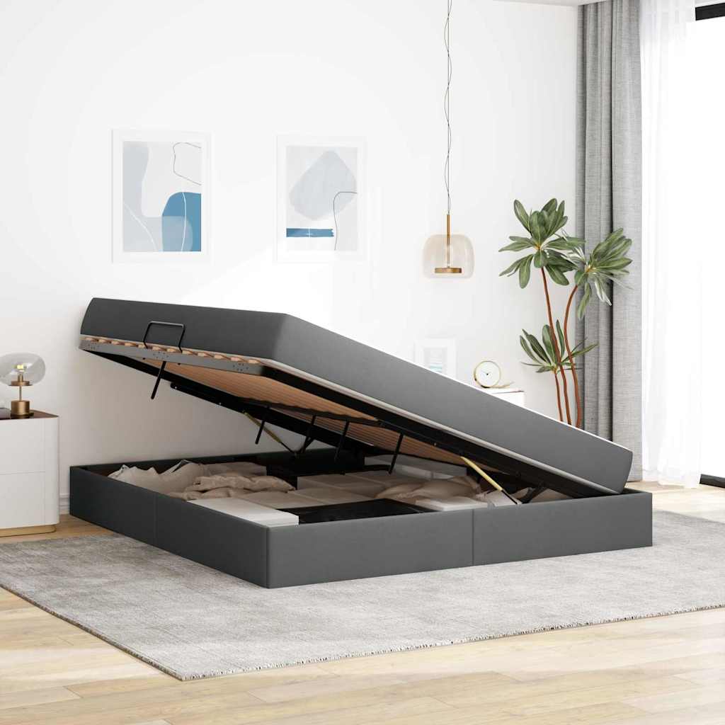 Lit avec rangement et matelas gris foncé 160 x 200 cm polyester - 4