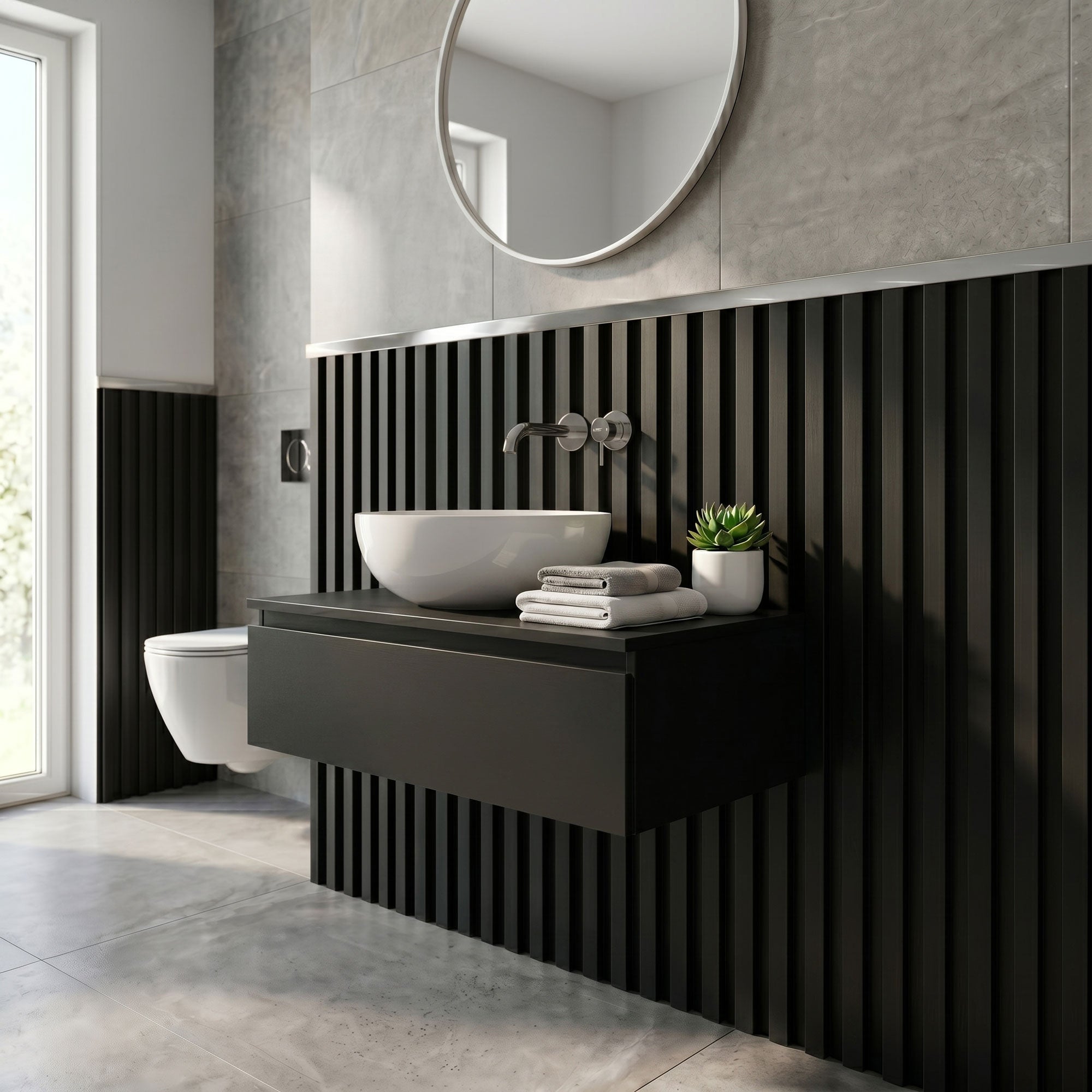 Bach - Lot de 8 Panneaux Acoustiques Décoratifs 150x18 cm pour Intérieur et Extérieur en WPC Noir - 3