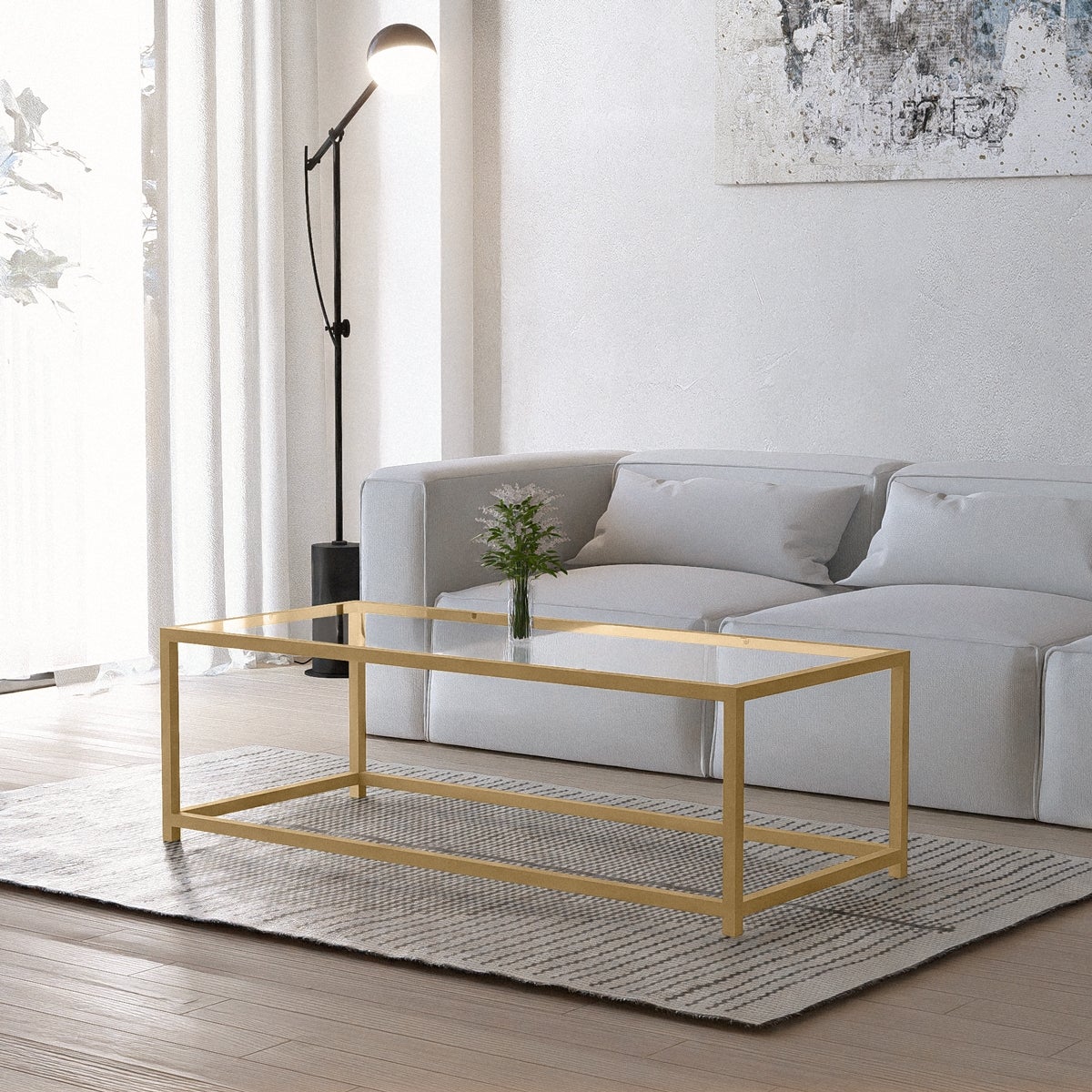 Tavolino Da Salotto Arley Yellowshop – Piano In Vetro Temperato 55x55 Cm, Gambe In MDF Cromo E Legno Naturale, Design Moderno