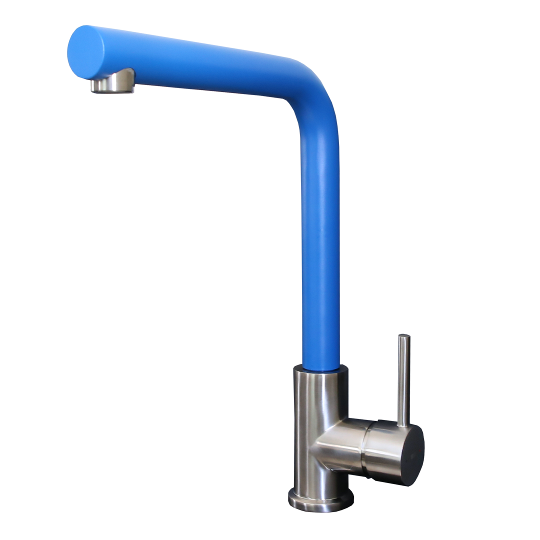 Esseloki bateria zlewozmywakowa ze stali nierdzewnej i niebieską wylewką