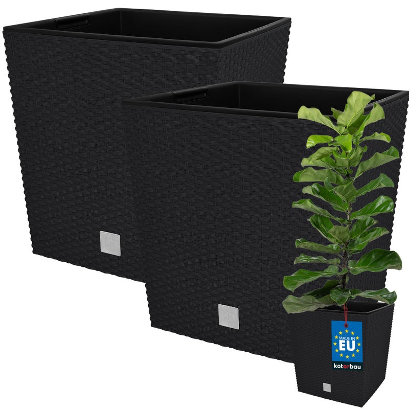 2x donica doniczka 32 l ogrodowa balkonowa taras kwiaty rattan wkład ogród - KOTARBAU