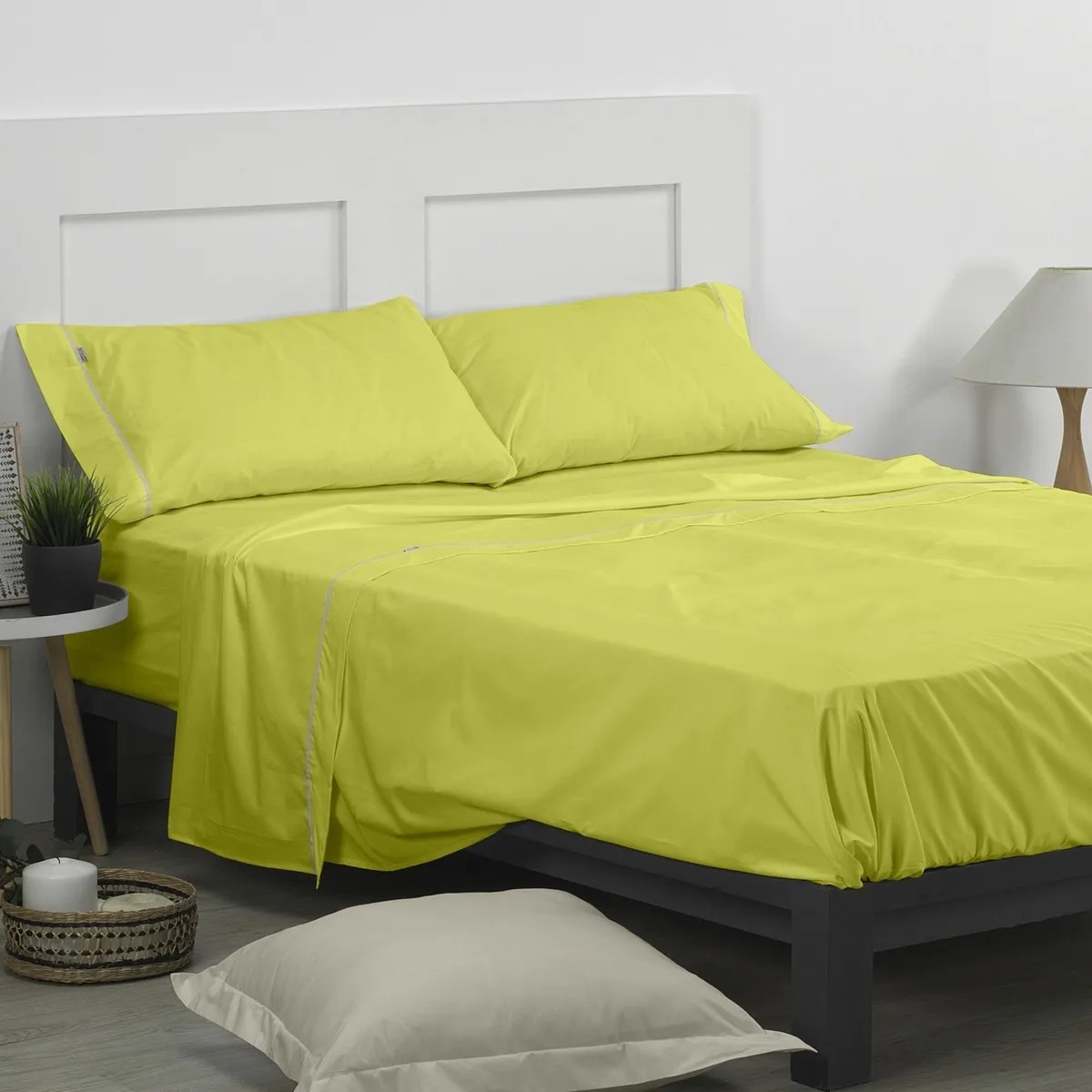 Juego de sábanas 4 piezas polialgodón liso color pistacho para cama de 180 cm