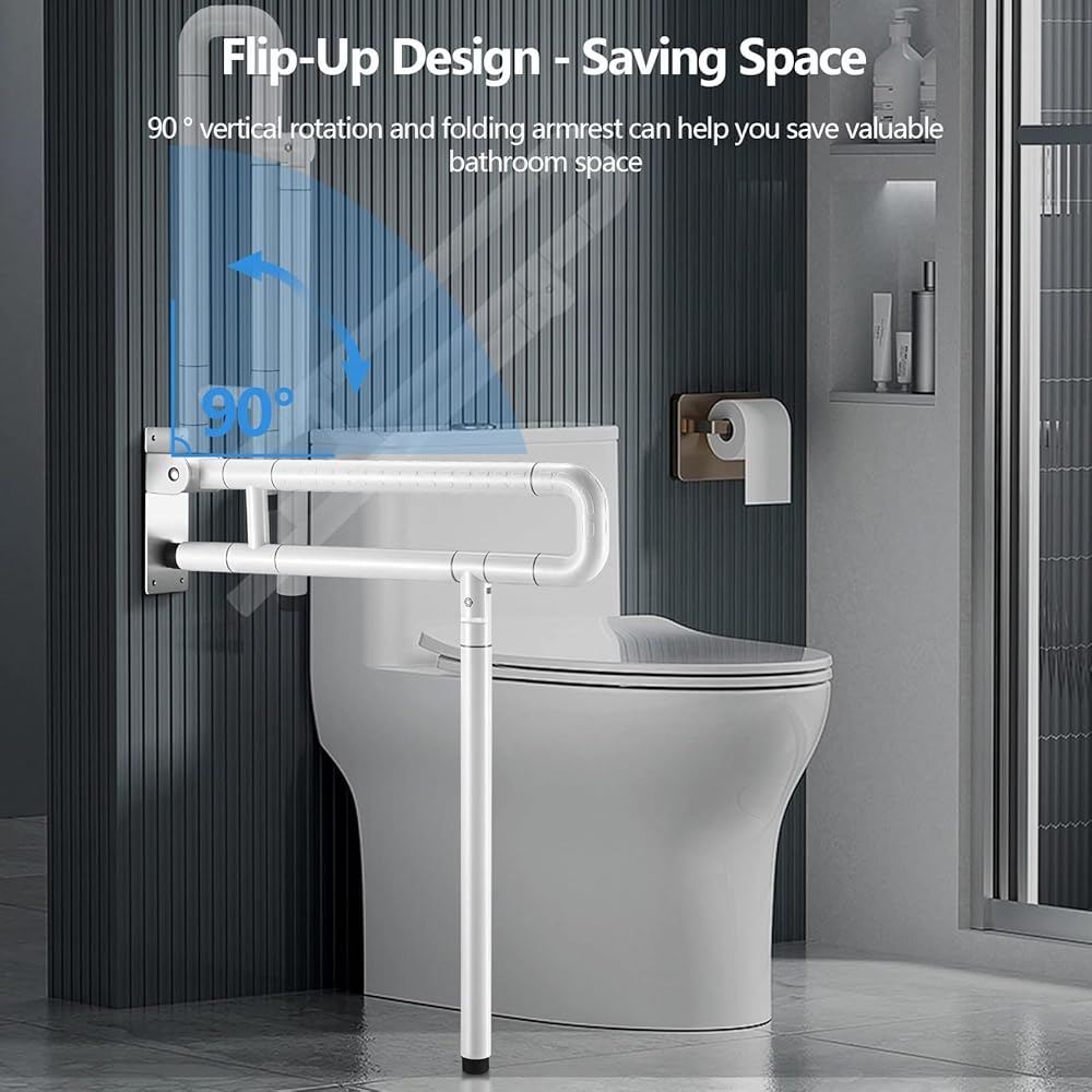 Barra de apoio para banheiro branca de 60 cm, barra de apoio para banheiro de aço inoxidável, alça de suporte - 2