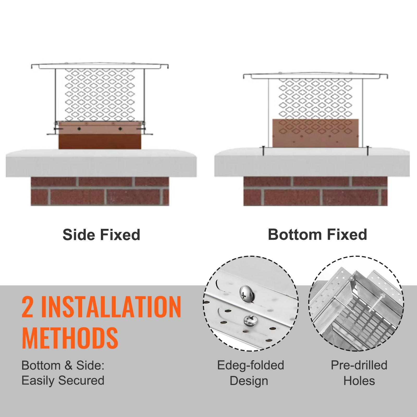 Chapeau de cheminée 304,8x304,8 mm, acier inox 304, accessoires durables, installation facile, pour conduits en maille, argent SucceBuy - 4