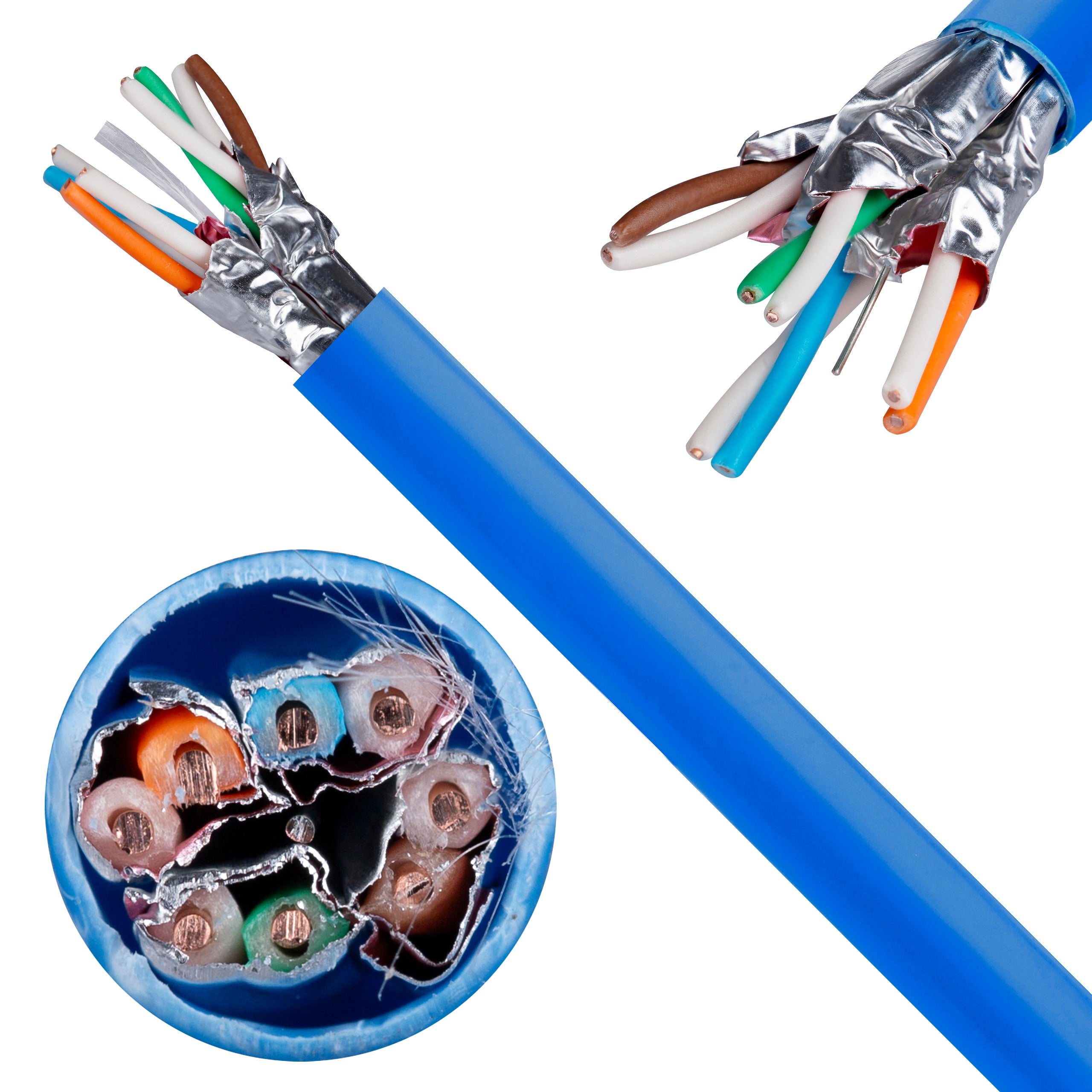 Kabel sieciowy U/FTP kat.6A skrętka 4x2x0,56mm wewnętrzny Dca bezhalogenowy LSOH niebieski Telegärtner 500m
