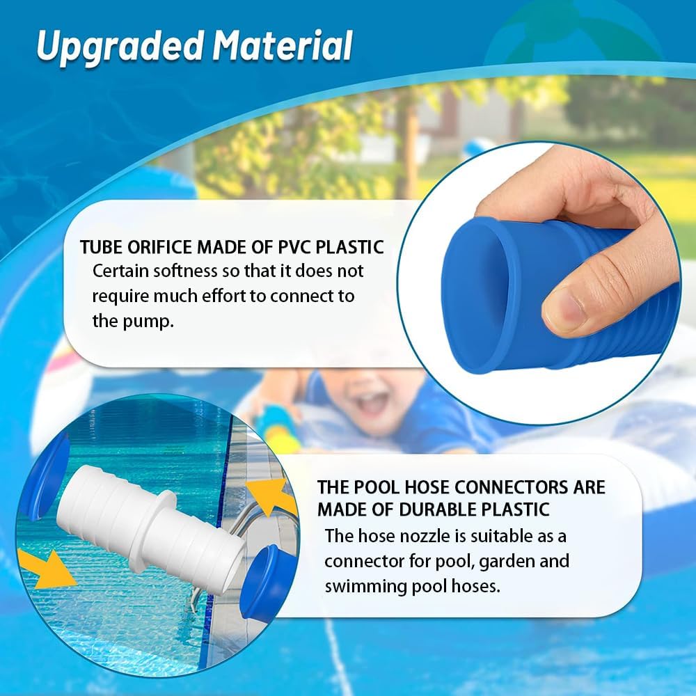 Lot de 2 tuyaux de 32 mm pour pompes de piscine avec 4 clips de sécurité et 1 raccord de tuyau, 150 cm 32 mm (bleu) - 3