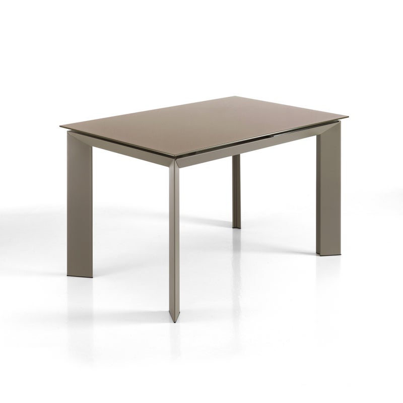 Stół rozkładany BLADE 120 TORTORA - blat szklany w kolorze gołębiej szarości, nogi metalowe, 120-170 cm, do jadalni