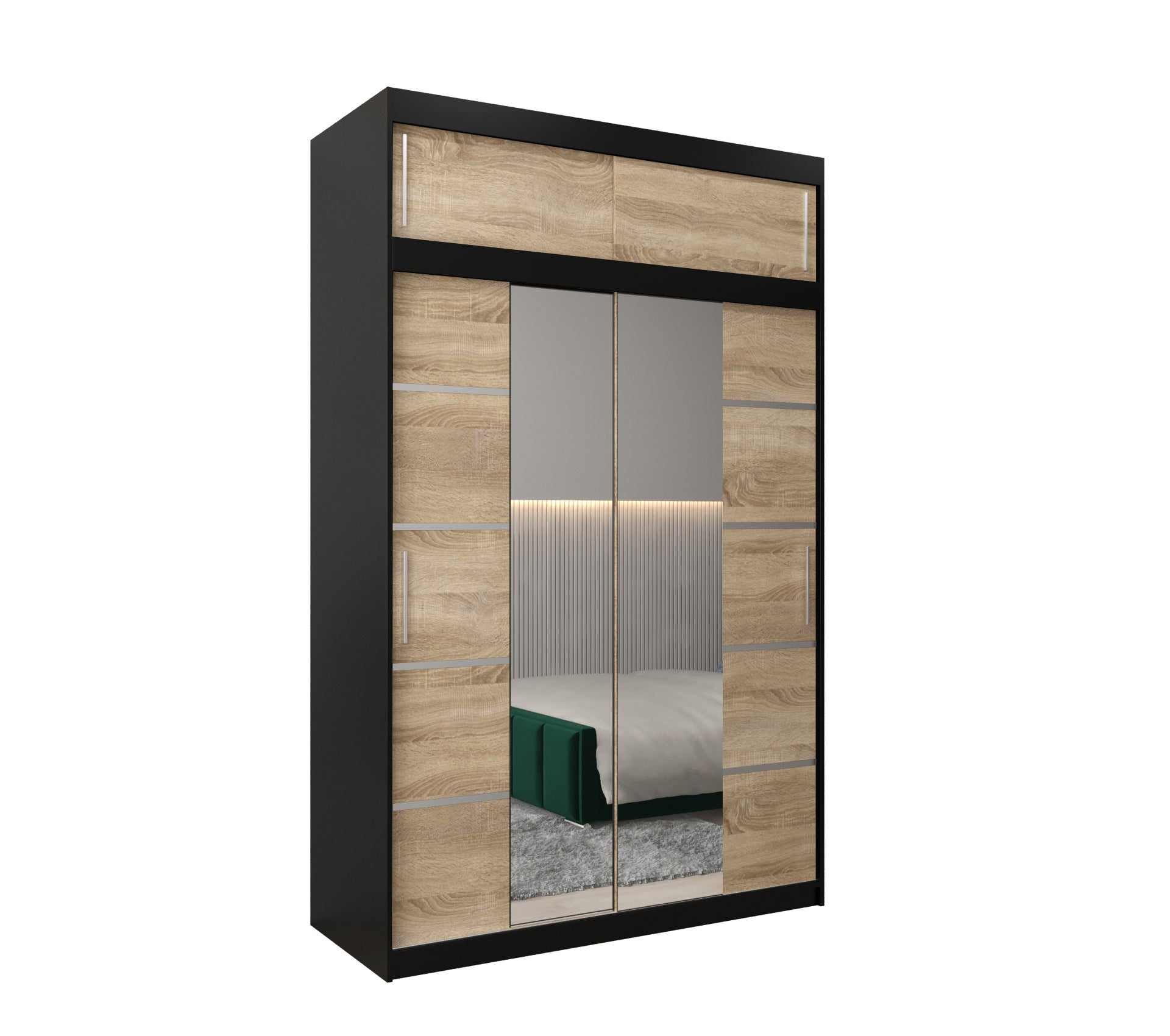 Szafa przesuwna z nadstawką garderoba Verona 4 150 x 62 x 240 cm Czarny + Sonoma - Abiks Meble