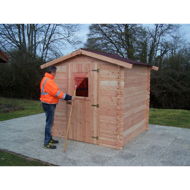 Abri de jardin en bois massif, parois de 28 mm – 200 x 200 cm – toit bitumineux et porte-fenêtre – DU2020.02N Foresta - 9