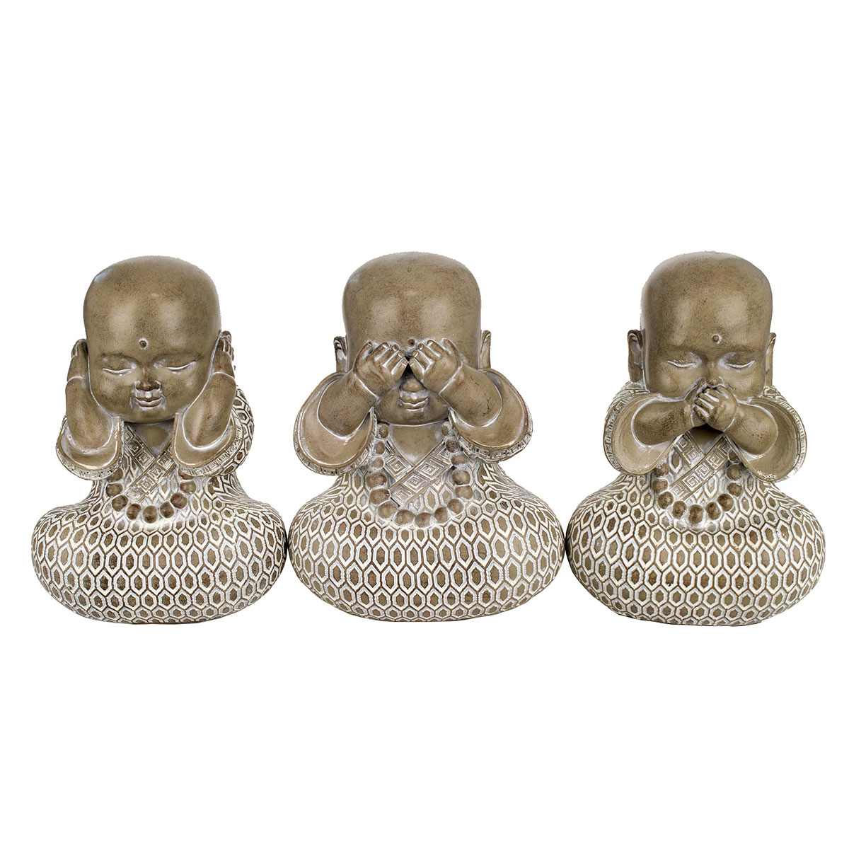 Signes grimalt by sigris - figura buda 3 unidades marrón de resina | figura de buda figuras de resina para jardin figura resina decoración 19x11x14cm