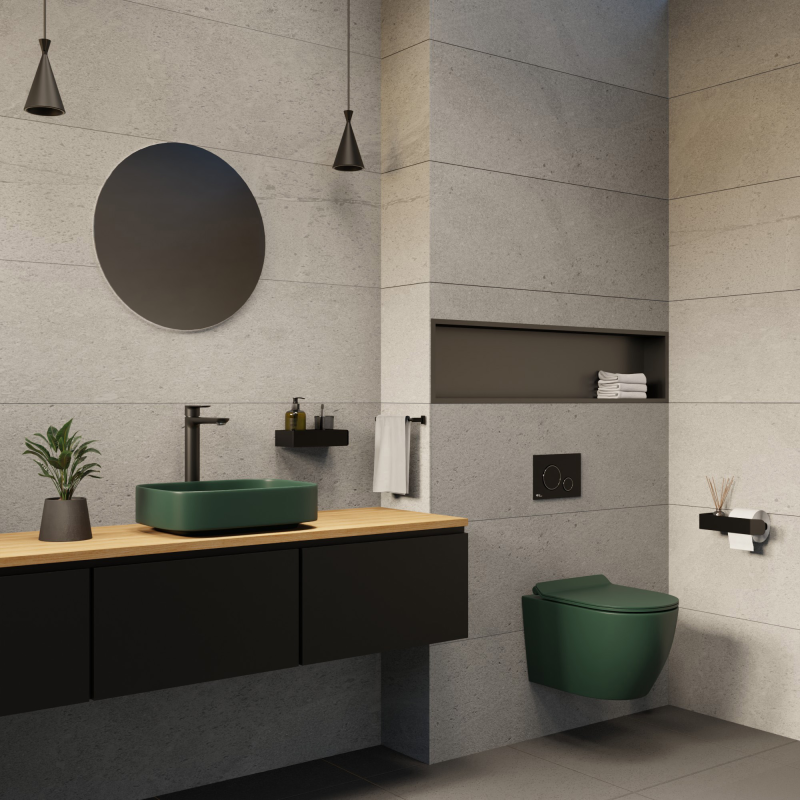 PixL WC suspendu en céramique Tornado Quiet Flush, fixations invisibles + abattant Soft-Close, Vert mat (CEPX010RTORPGEM) - 3