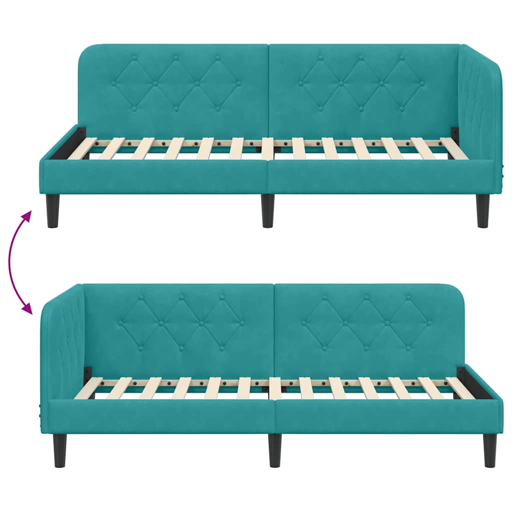 Cadre de lit d'angle turquoise, 90 x 190 cm, velours - 9
