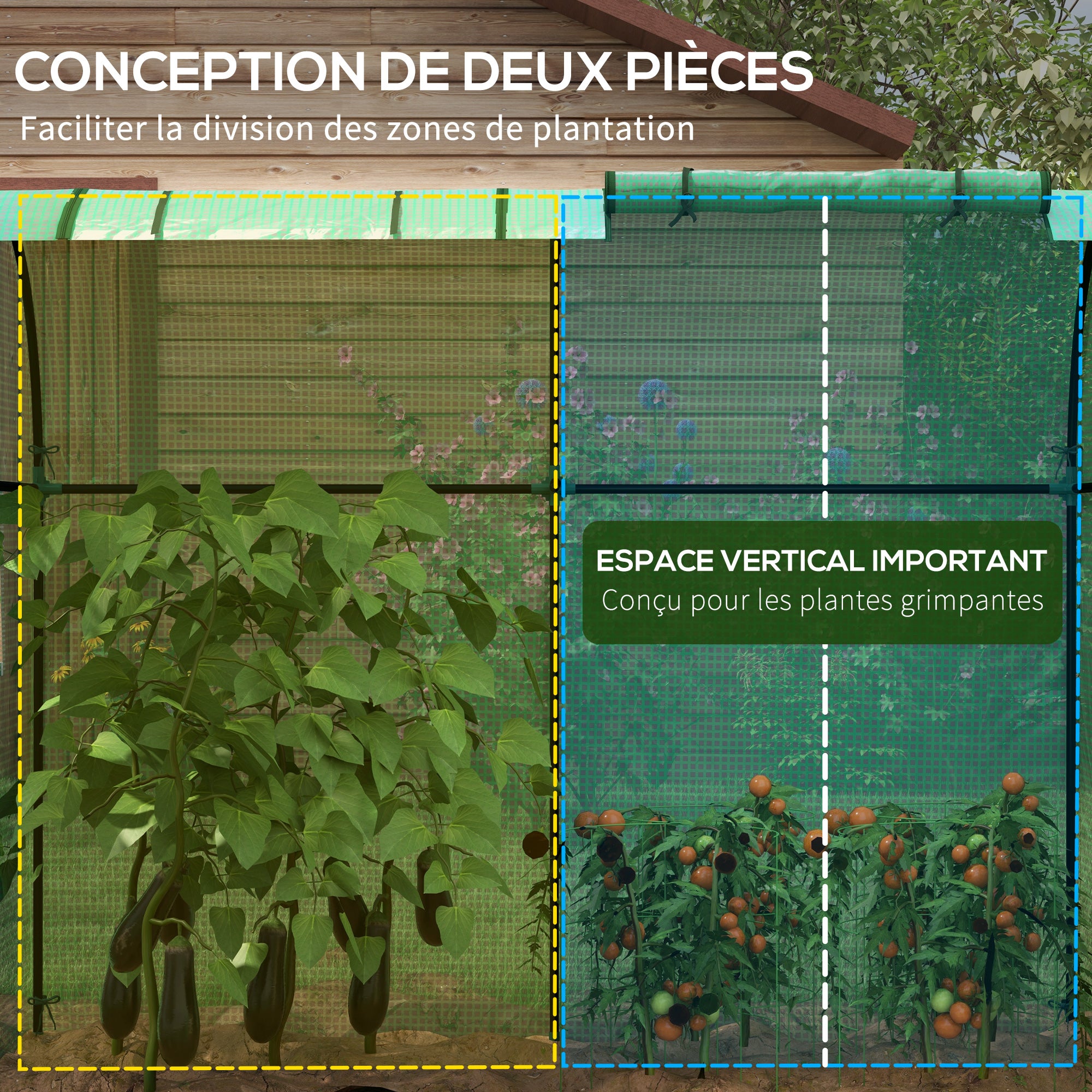 Serre à tomates, serre de jardin avec 2 portes enroulables et 4 fenêtres grillagées, serre portable d'intérieur/extérieur, 185 x 94 x 150 cm, verte - 6