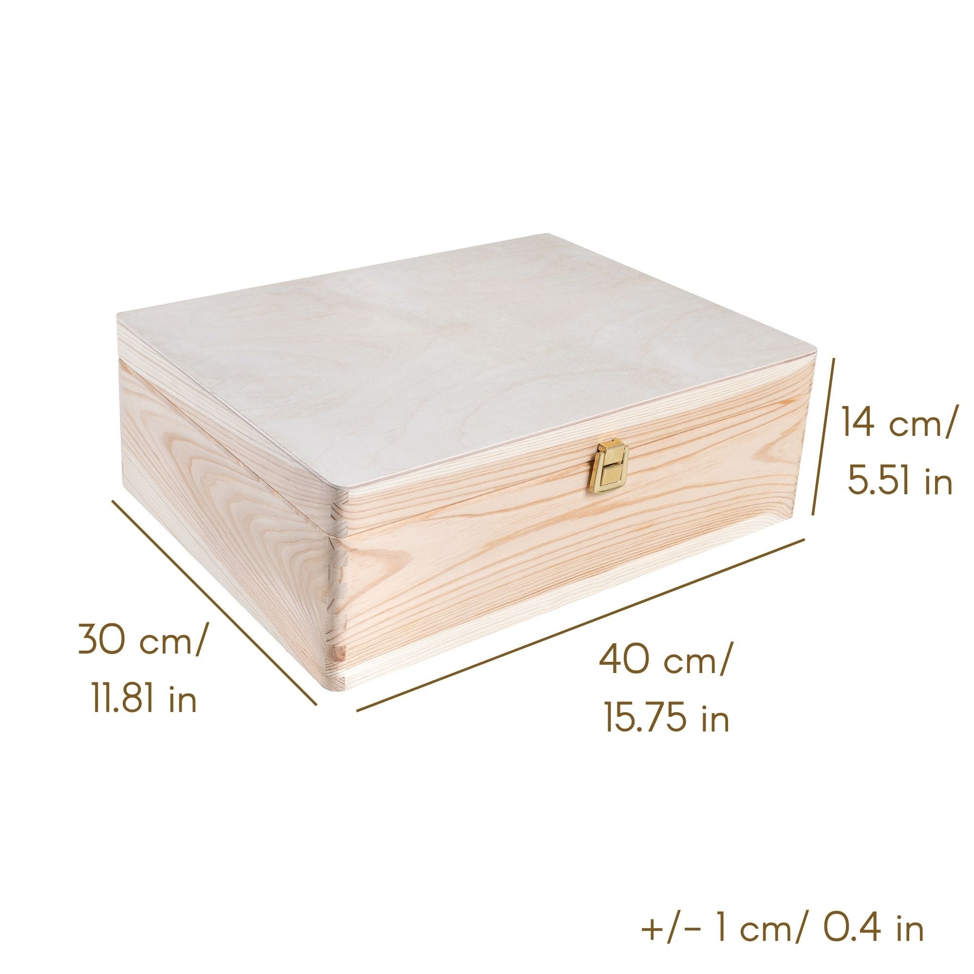 Creative Deco Boite de Rangement en Bois avec Fermoir | 40 x 30 x 14 cm (+/- 1 cm) | Non Peint et Brut | Coffre de Rangement | Boite en Bois - 6