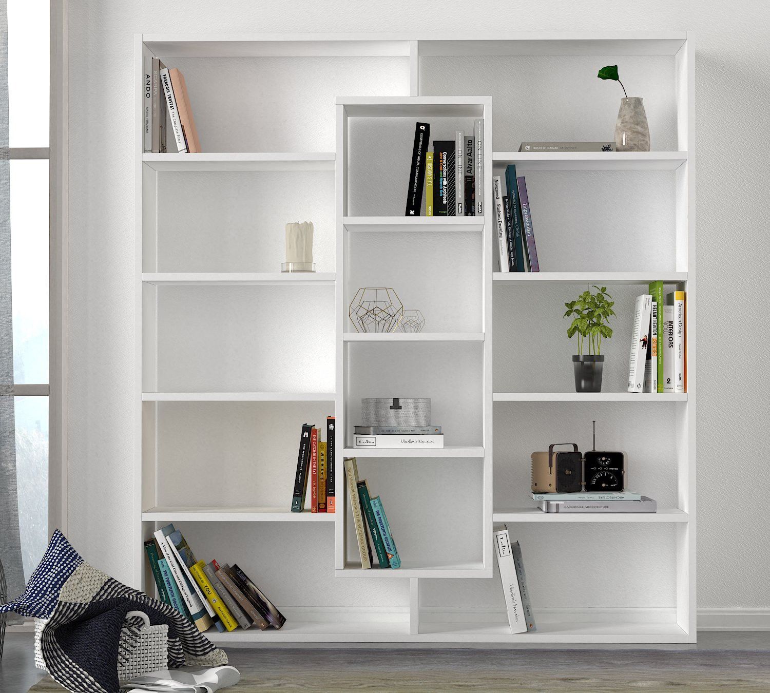Biblioteca AMPLE, alb, PAL melaminat, 125x22x136 cm