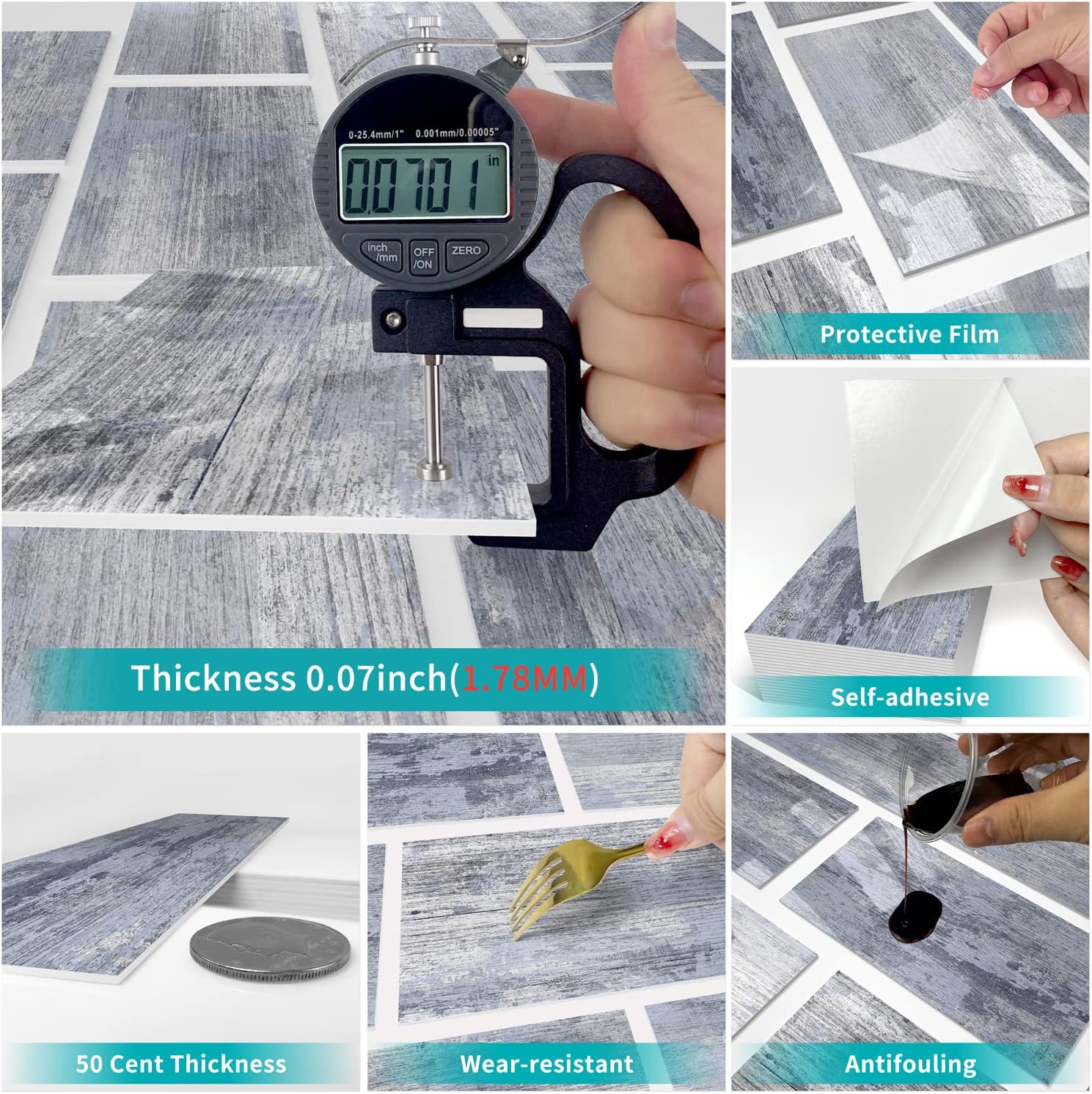 Rivestimento Adesivo 3D Grigio Chiaro Imitazione Marmo - Set di 16 Pannelli Impermeabili e Resistente all'Umidità per Cucina & Bagno - 3