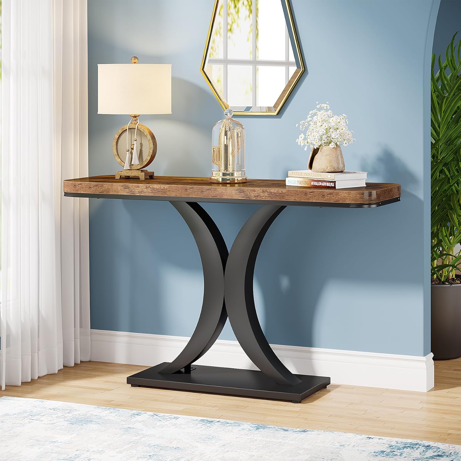 Tribesigns Table Console Industrielle,100*30*80cm,Table de Hall d'entrée, Table d'appoint de Couloir Rustique pour Salon, entrée - 5