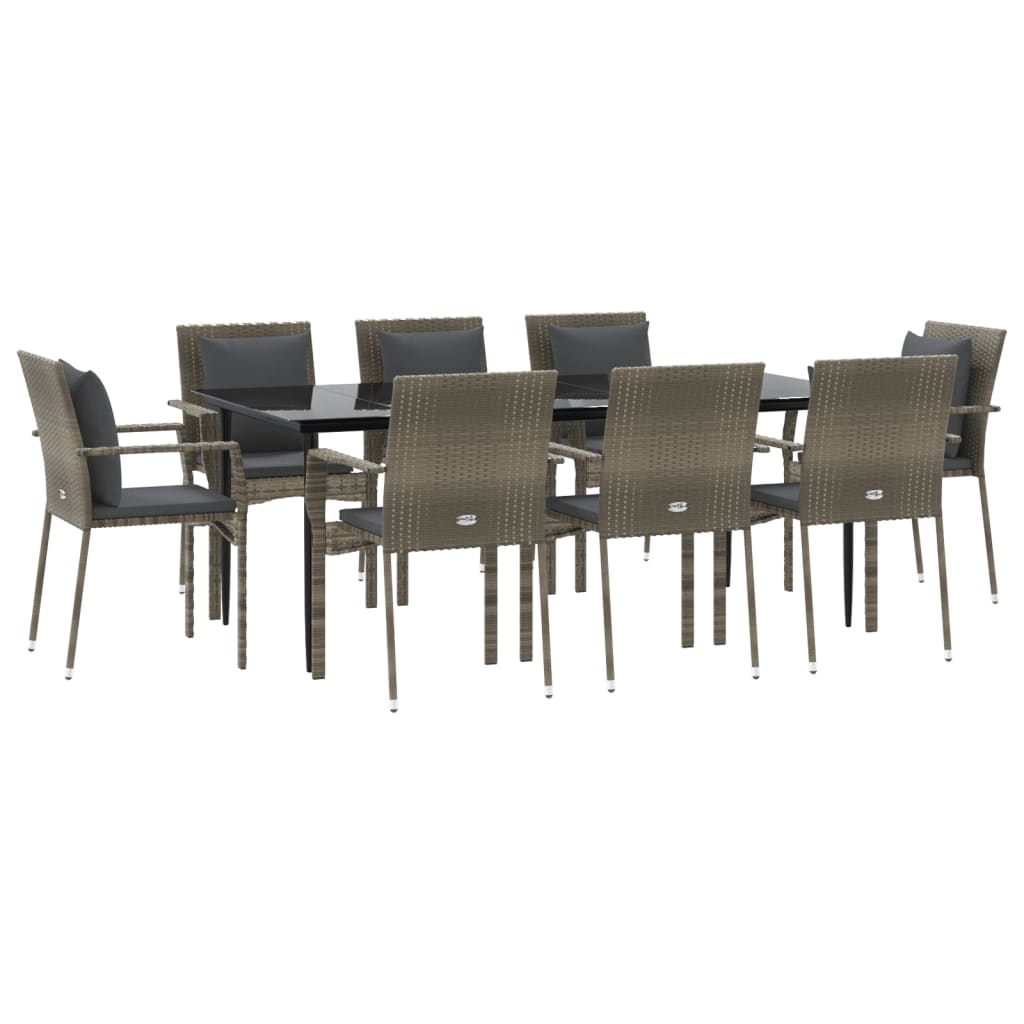 Maison Exclusive - Set da Pranzo Giardino 9pz con Cuscini Nero e Grigio Polyrattan - 3