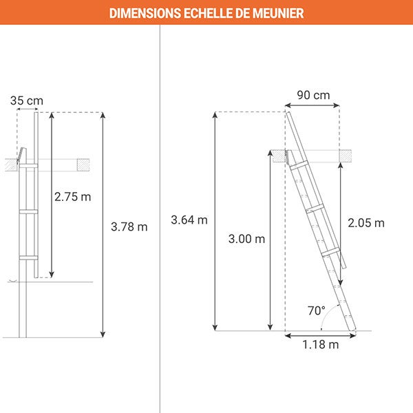 Escalier de meunier: 55cm de large - Hauteur à franchir 3m - Couleur : Bleu Nuit (RAL 5022) - MSP/R5022 - 2