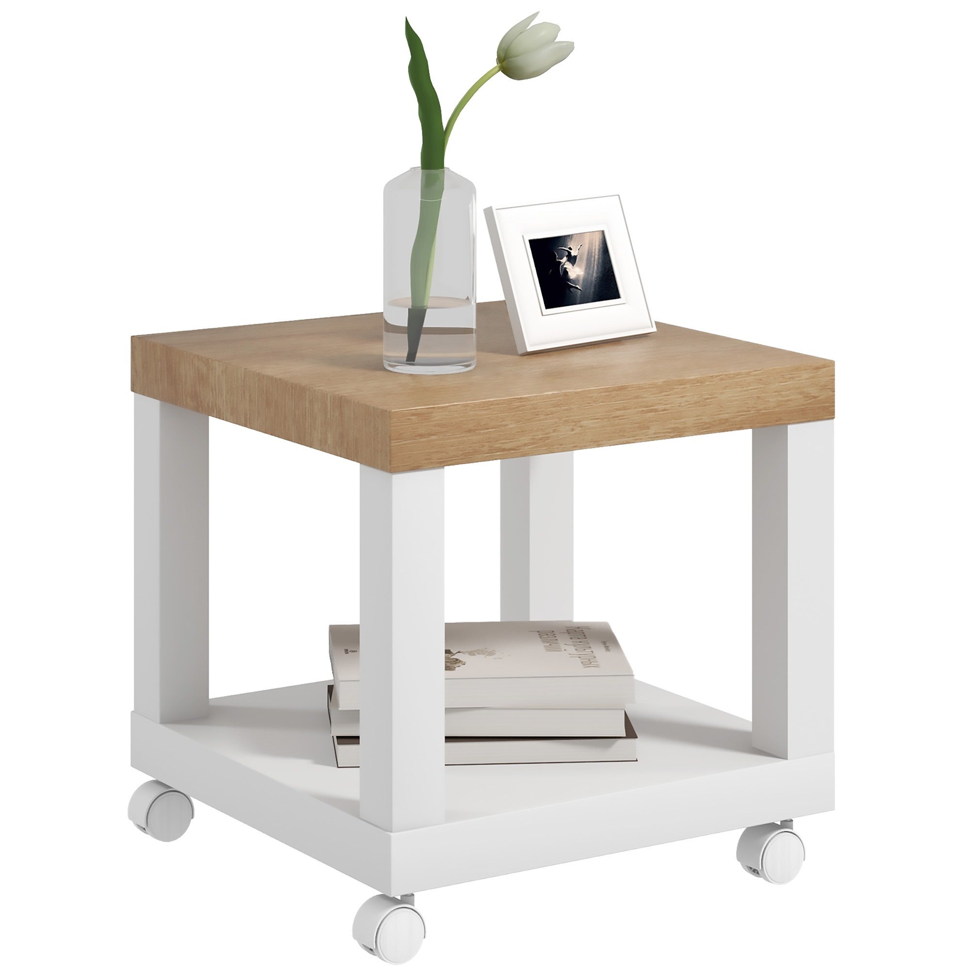 Table d'appoint roulante, table basse moderne avec étagère ouverte, 40 ...