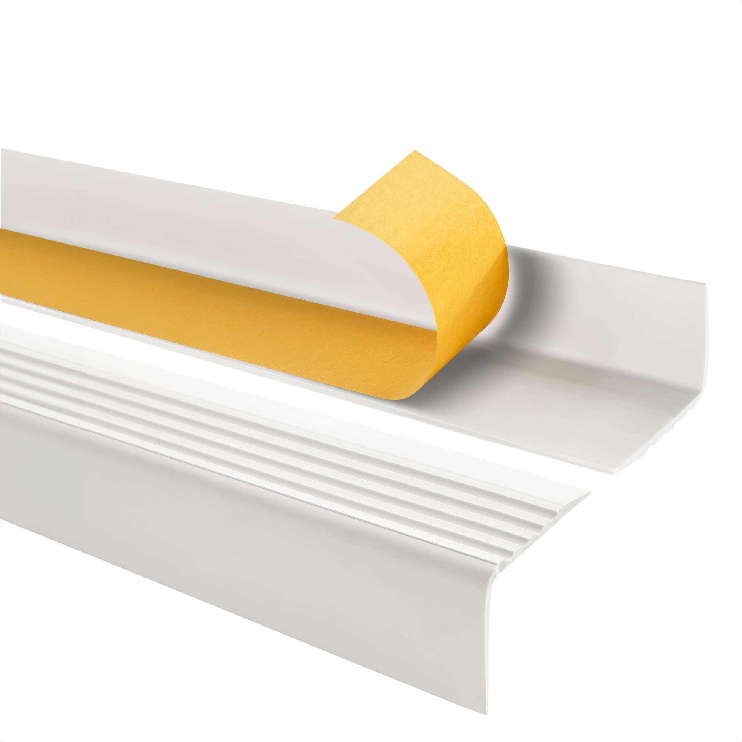Samoprzylepny profil schodowy 50x42 mm PVC na krawędzie stopni z ryflowaniem - 200 cm, biały
