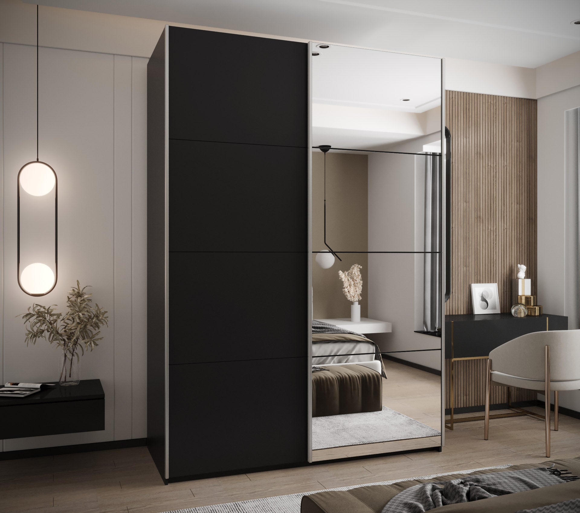 Szafa przesuwna wysoka Lux 3 170 x 64 x 245,5 cm czarny + czarny + u. srebrny - Abiks Meble - 2
