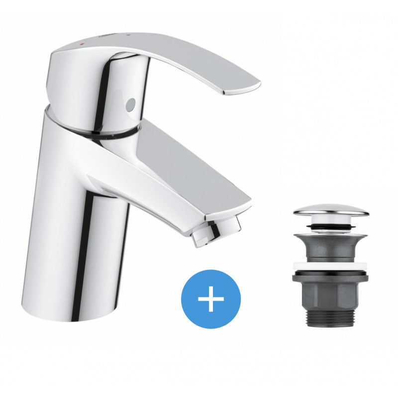 Mitigeur Lavabo GROHE Eurosmart 32926002 - Monocommande, Finition StarLight, Bec Court, écologique