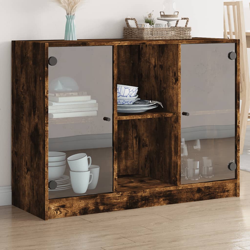 Credenza VidaXL In Legno Multistrato Rovere Fumé - 104x35x70 Cm - Con 2 Cassetti E 2 Ante - Stile Minimalista