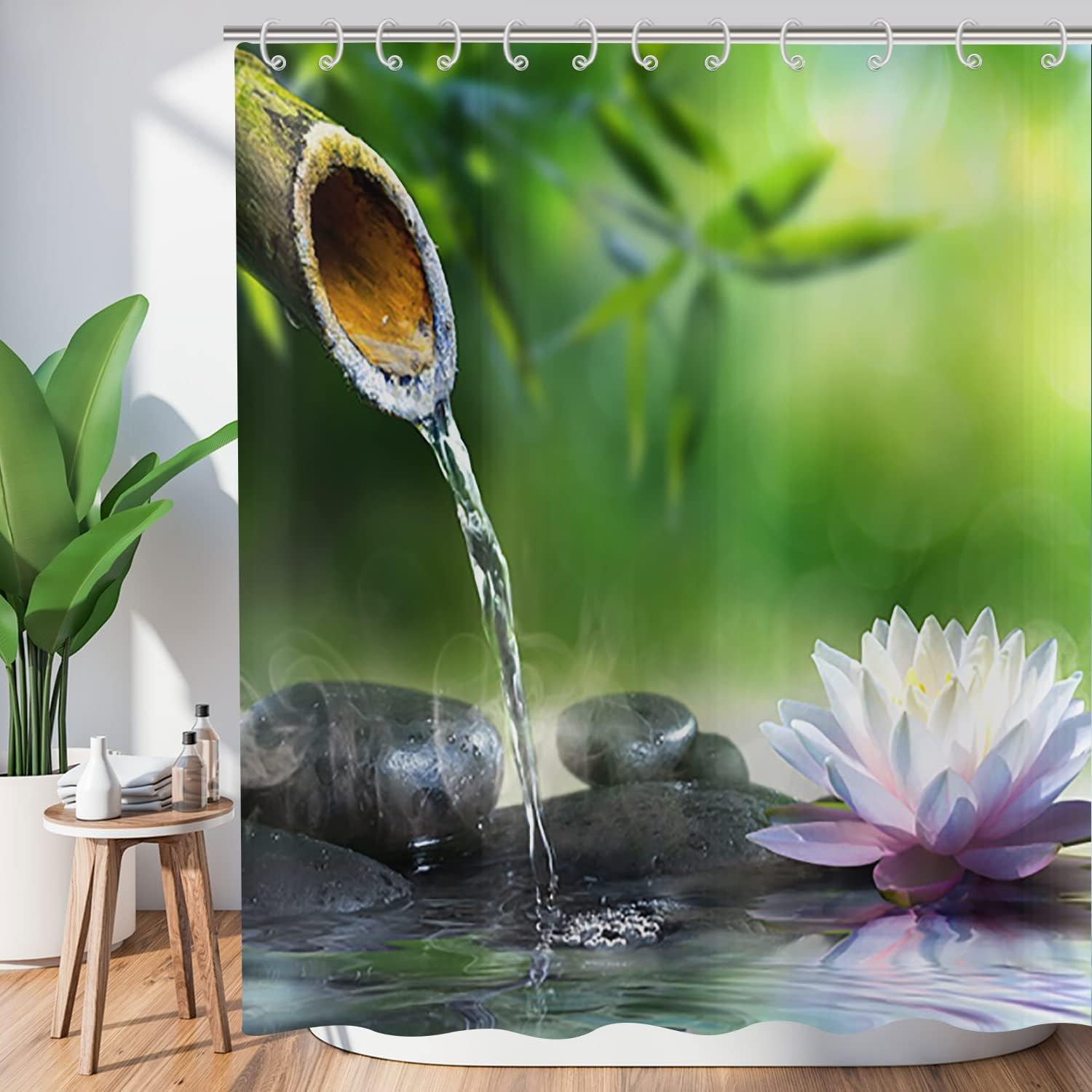 Rideau De Douche Motif Plage Minimaliste 120x200 Cm - Polyester étanche, Avec Crochets, Design Zen