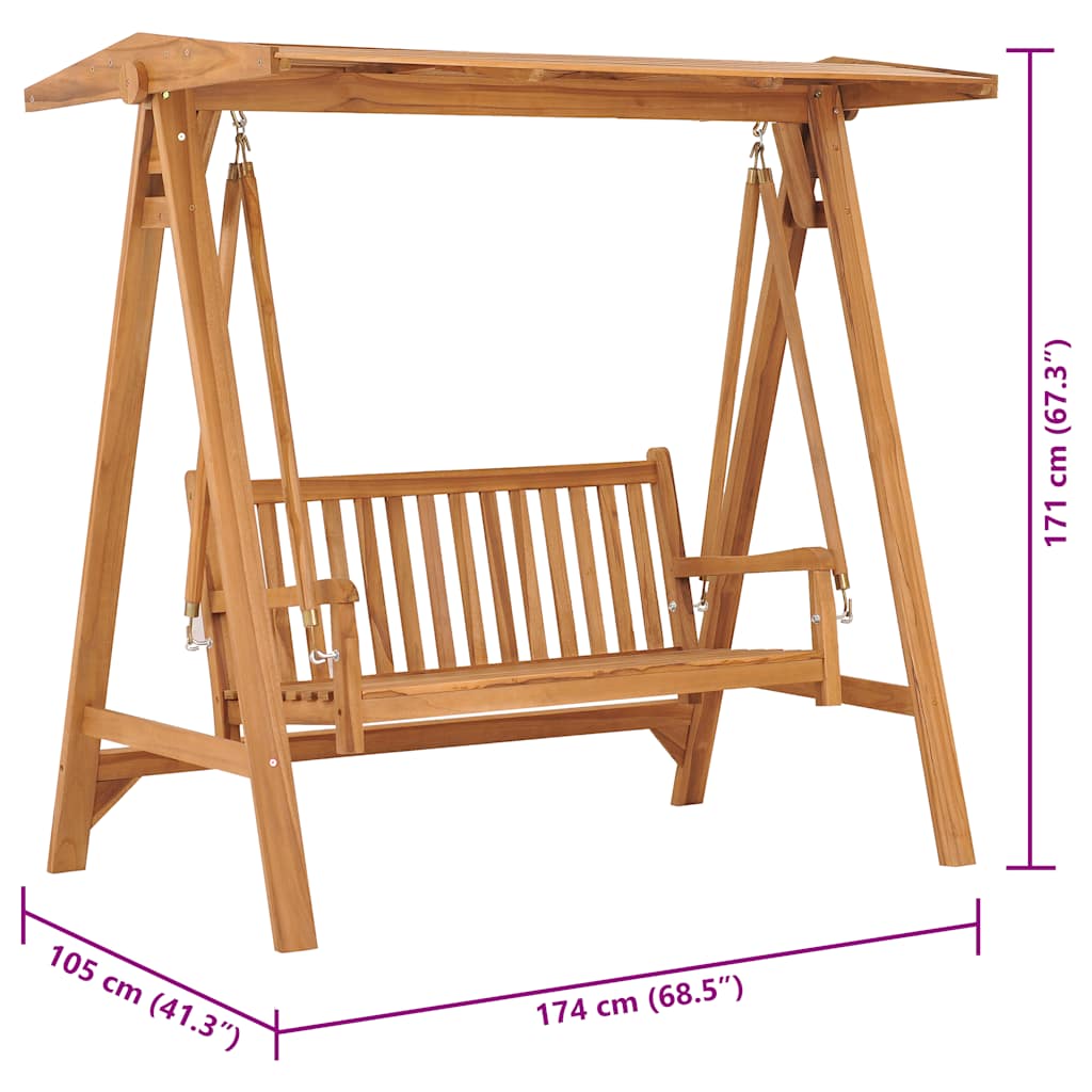 Balancelle 170 cm Bois de teck massif vidaXL - 9