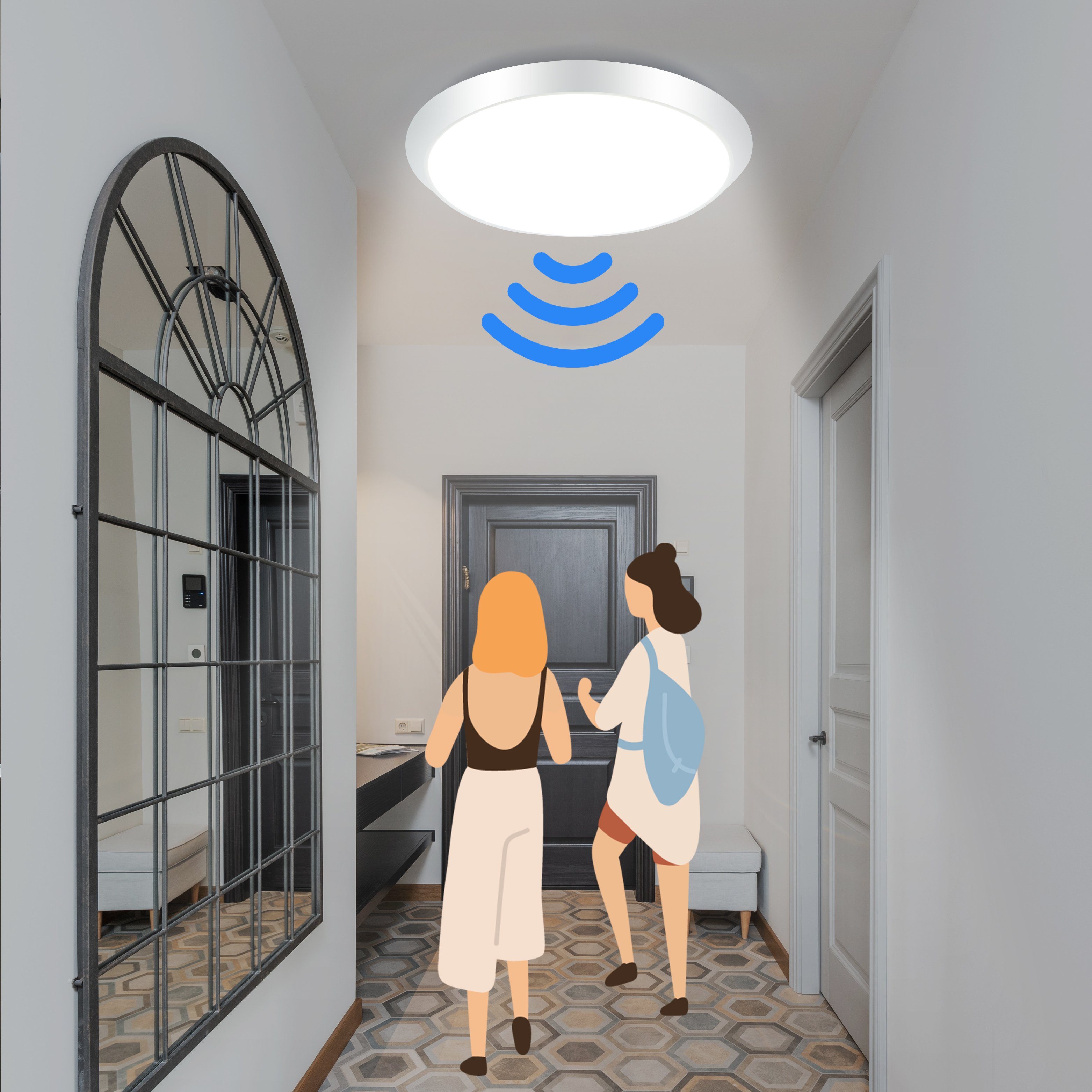 ZMH Lampa sufitowa LED z czujnikiem ruchu, do użytku wewnątrz, 15 W, do korytarza, 4000 K - 3