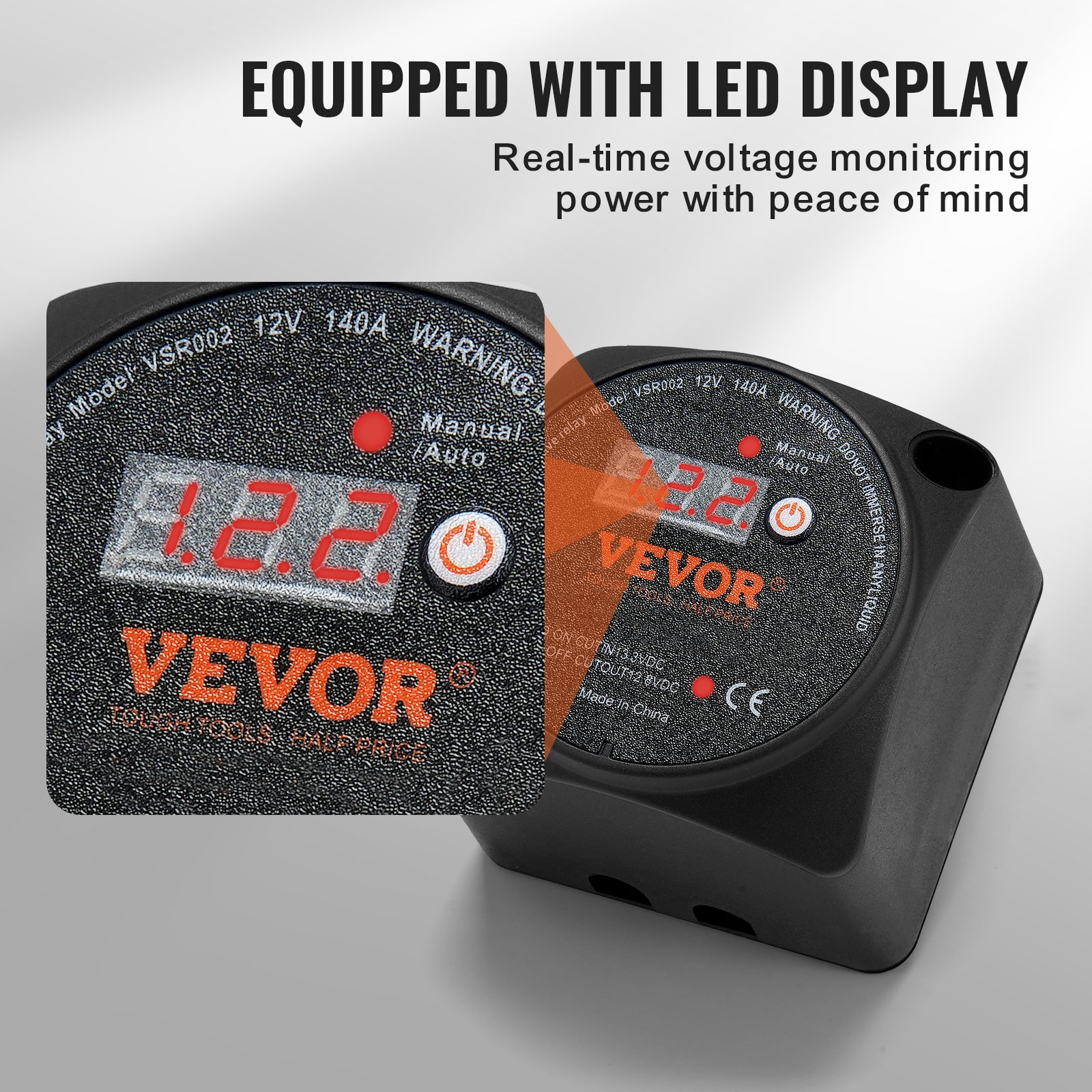 Isolateur batterie double,VEVOR 12V140 A,relais sensible tension VSR avec écran LCD,modes manuel automatique pour ATV,UTV,camping-car tout-terrain - 3