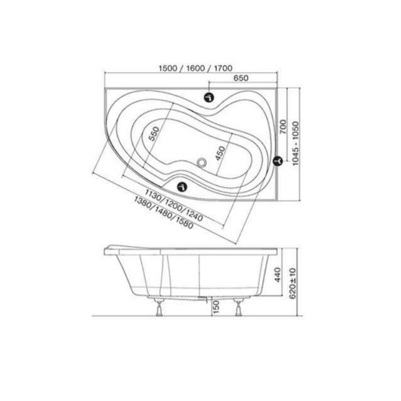Rosa II 160 x 105 cm Baignoire d'angle orientation droite en acrylique, sans pieds, blanc (CL21000000) - 5