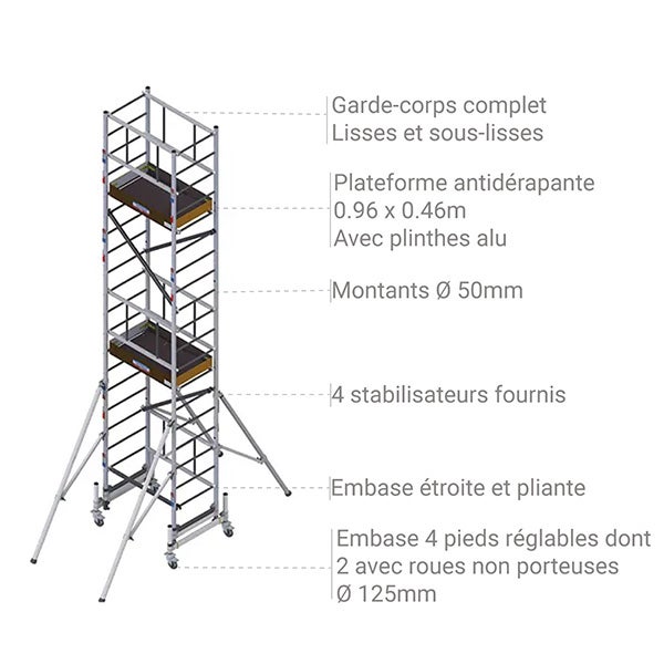 Echafaudage roulant alu - Hauteur de travail maximale de 6.37m. - ME400-PE - 4