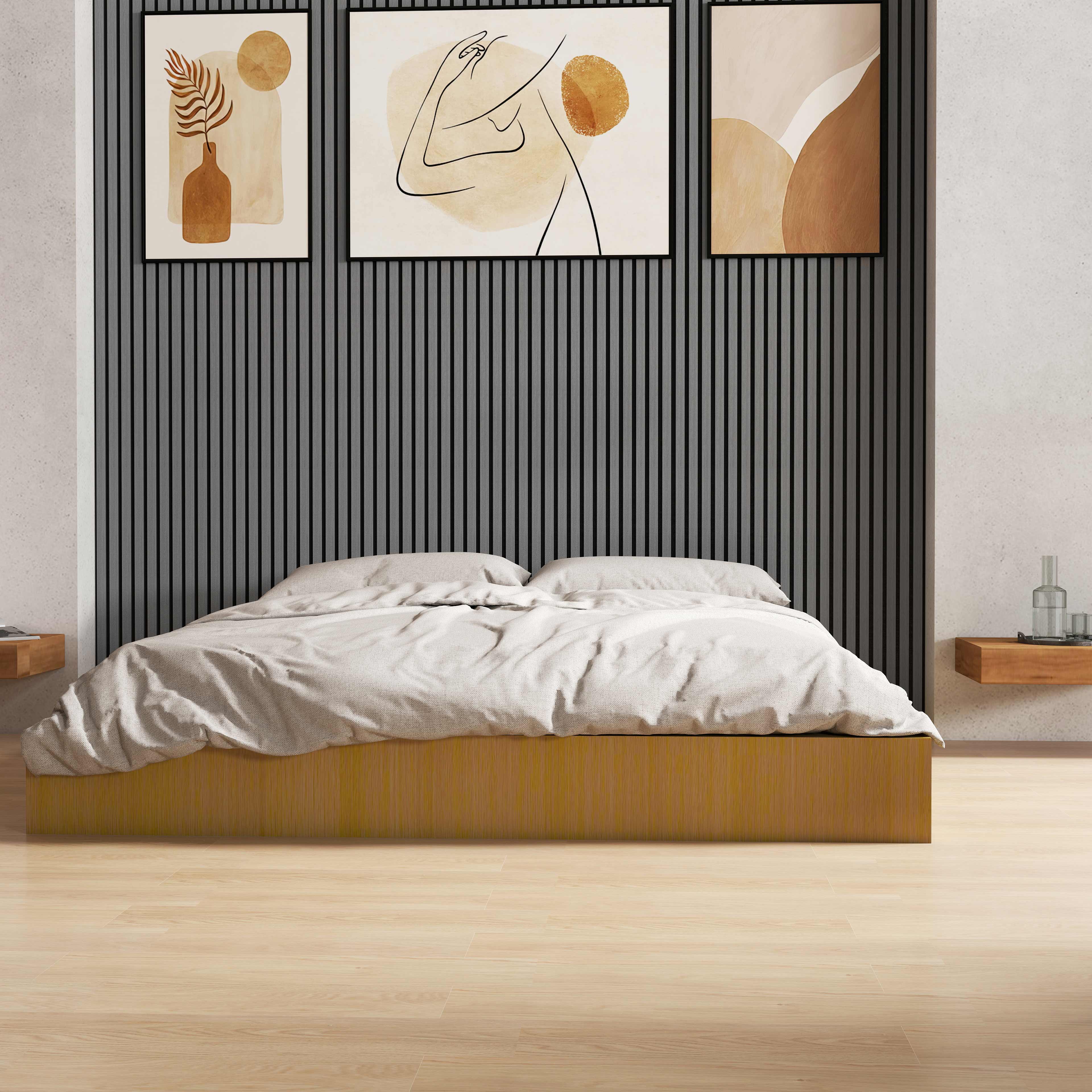 Lot de 2 panneaux muraux acoustiques décoratifs en bois MDF 240 x 60 cm,Chêne gris, excellente isolation phonique, installation facile - 2